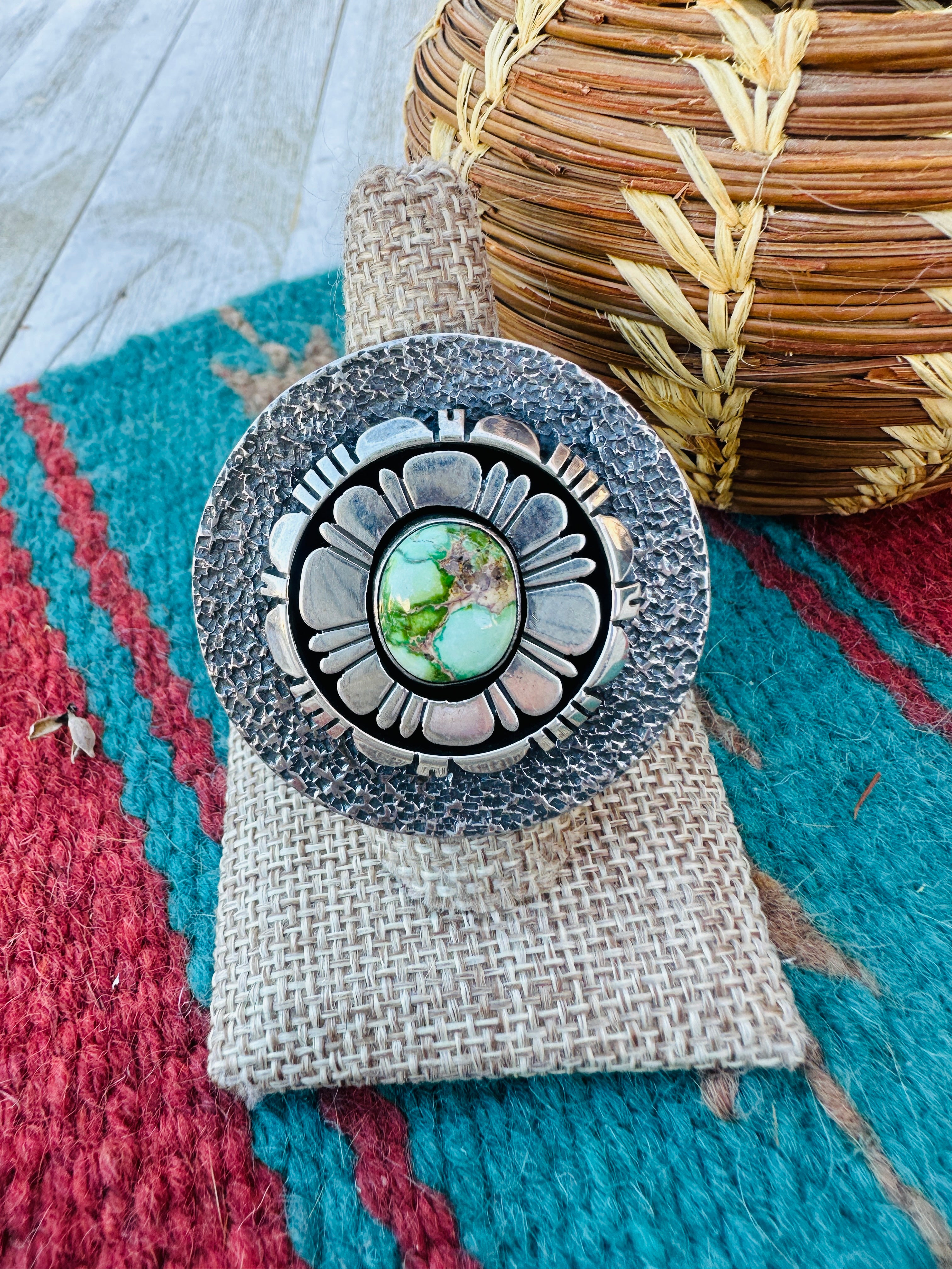 Hand Crafted Sonoran Mountain Turquoise & Sterling Silver Ring Size 9 by Daniel Benally