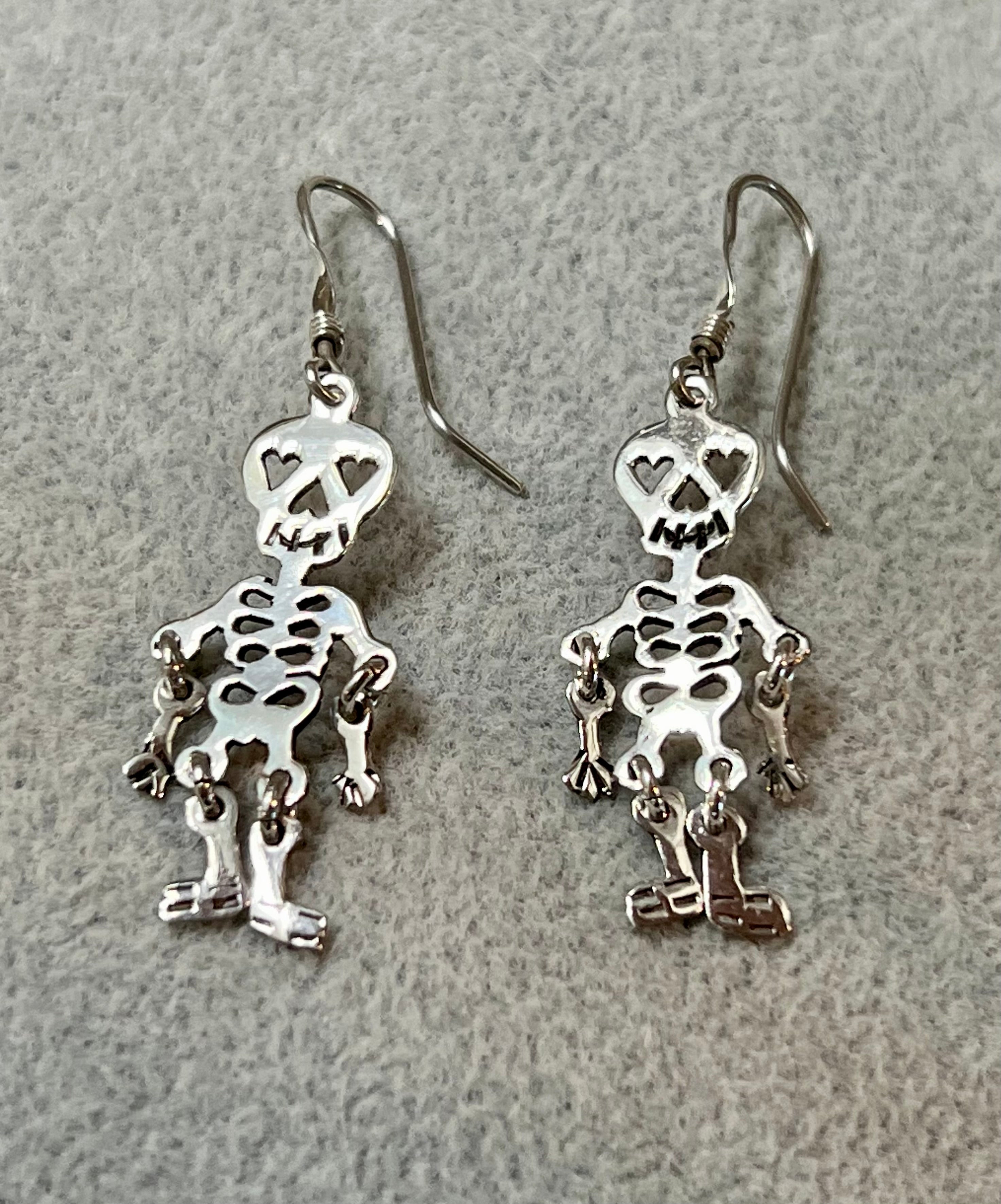 Hinged Skeleton on Hook Sterling Silver Earrings