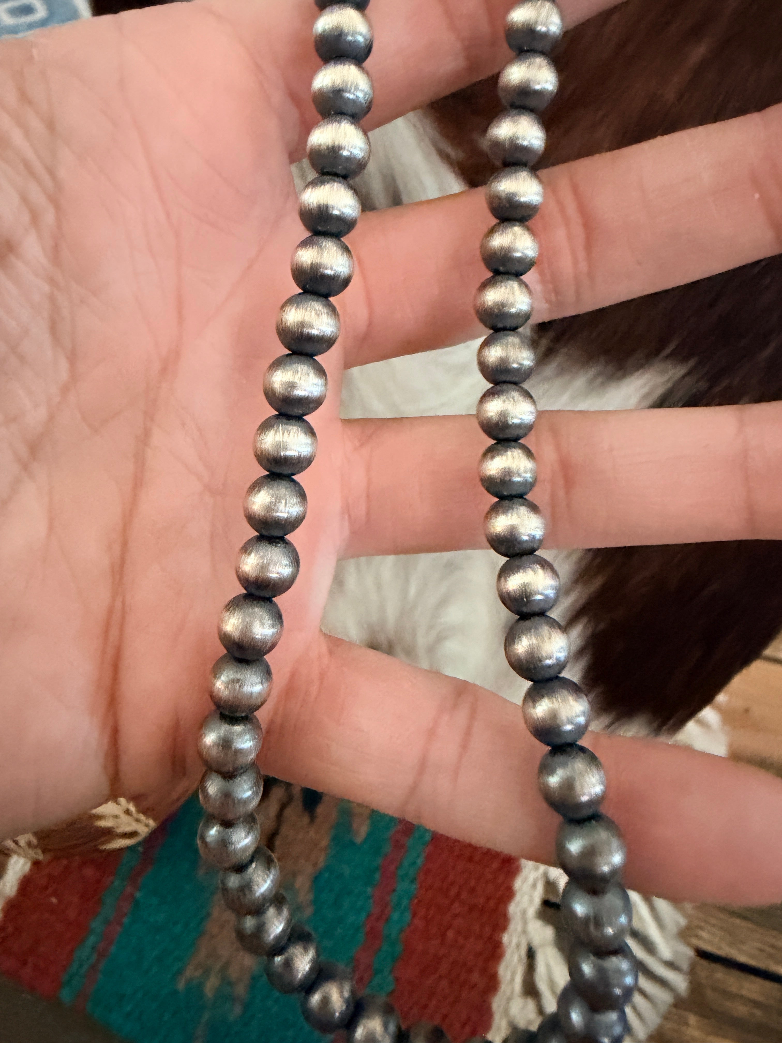 Old Pawn Handcrafted 5mm Sterling Silver Pearl 22” Beaded Necklace