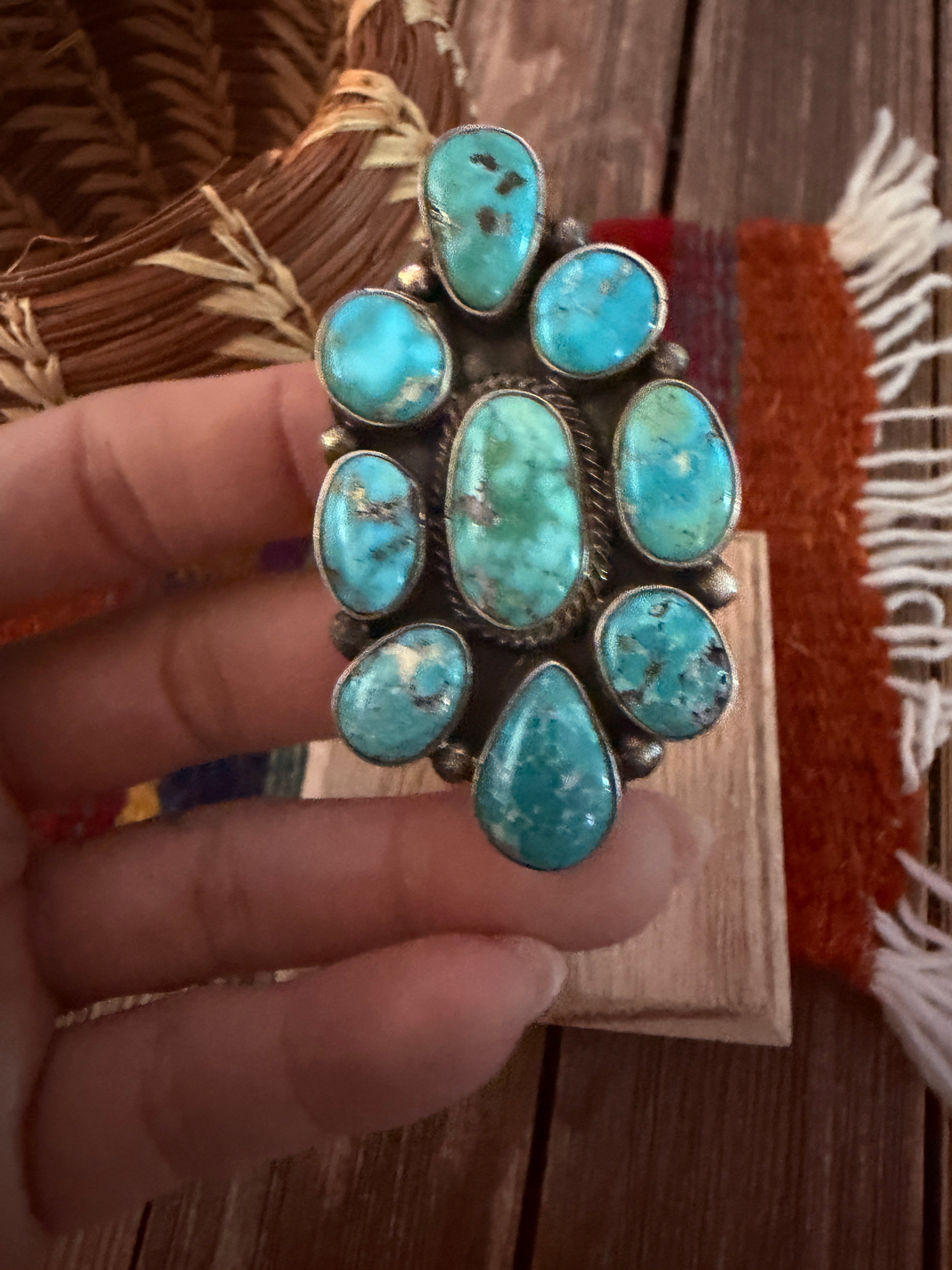 Handcrafted Turquoise & Sterling Silver Cluster Adjustable Ring Sheila Becenti