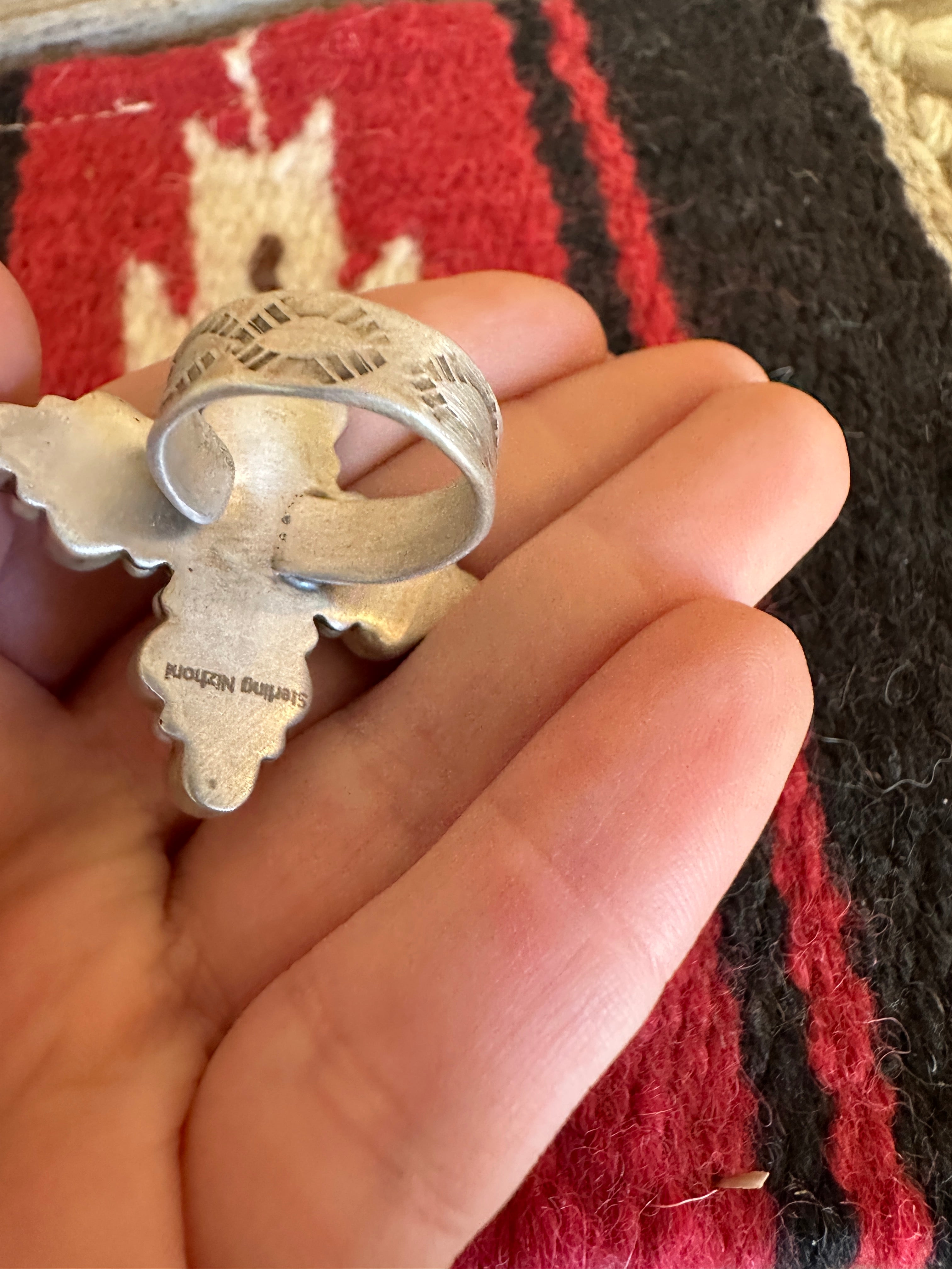 Beautiful Handmade Turquoise And Sterling Silver Adjustable CROSS Ring