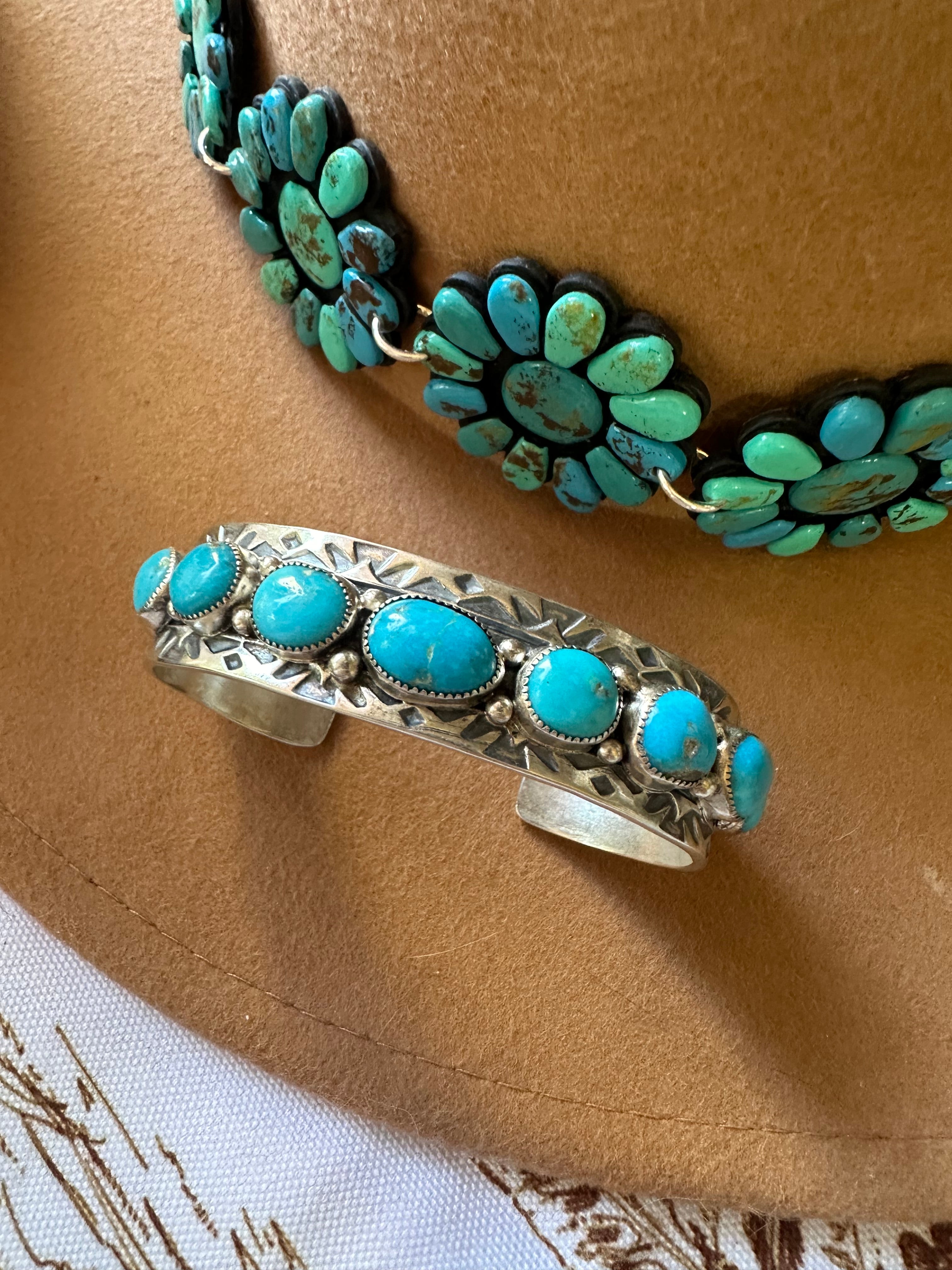 Navajo Turquoise & Sterling Silver Cuff Bracelet Signed B Shorty /