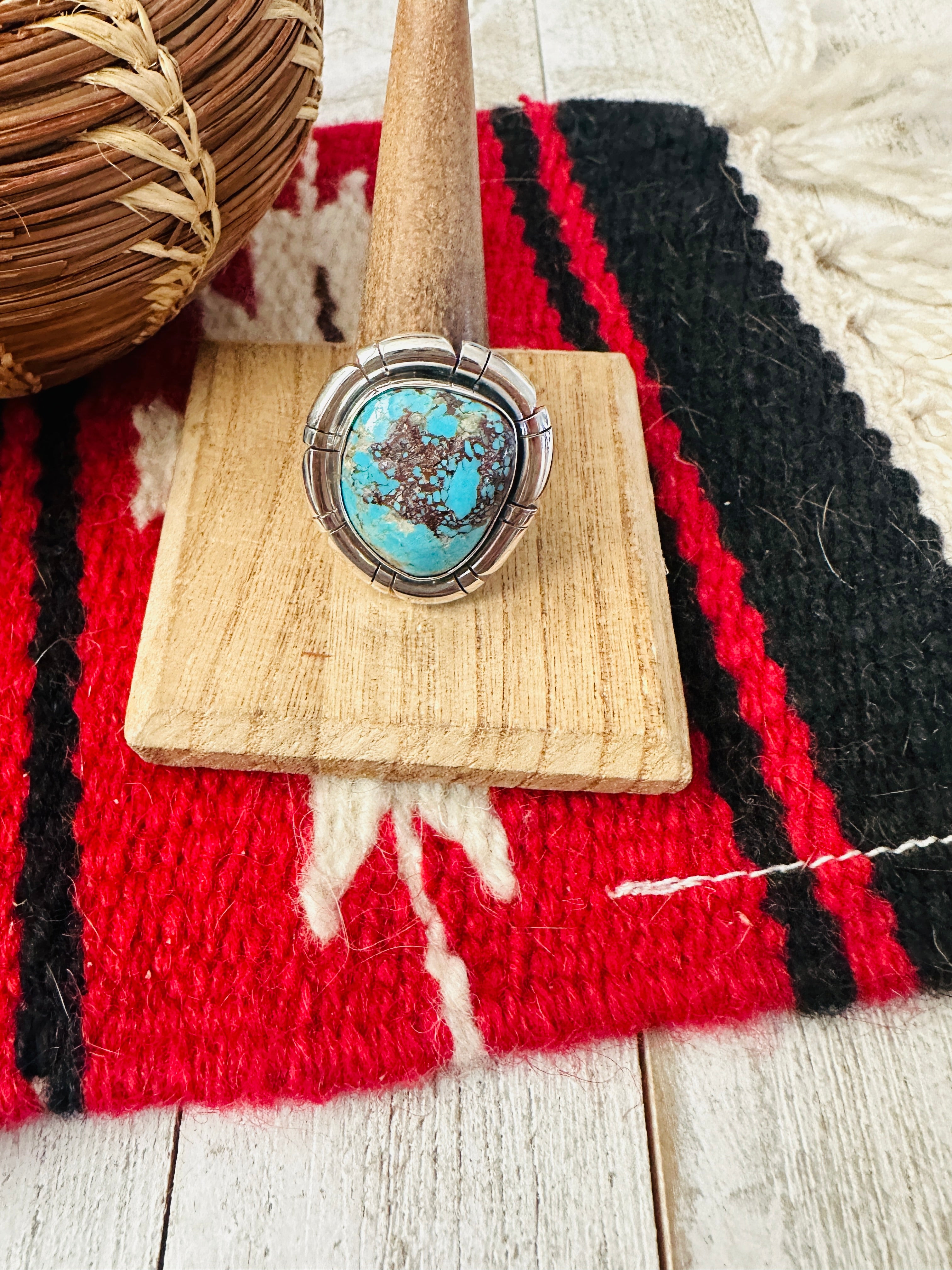 Handcrafted Sterling Silver & Turquoise Adjustable Ring