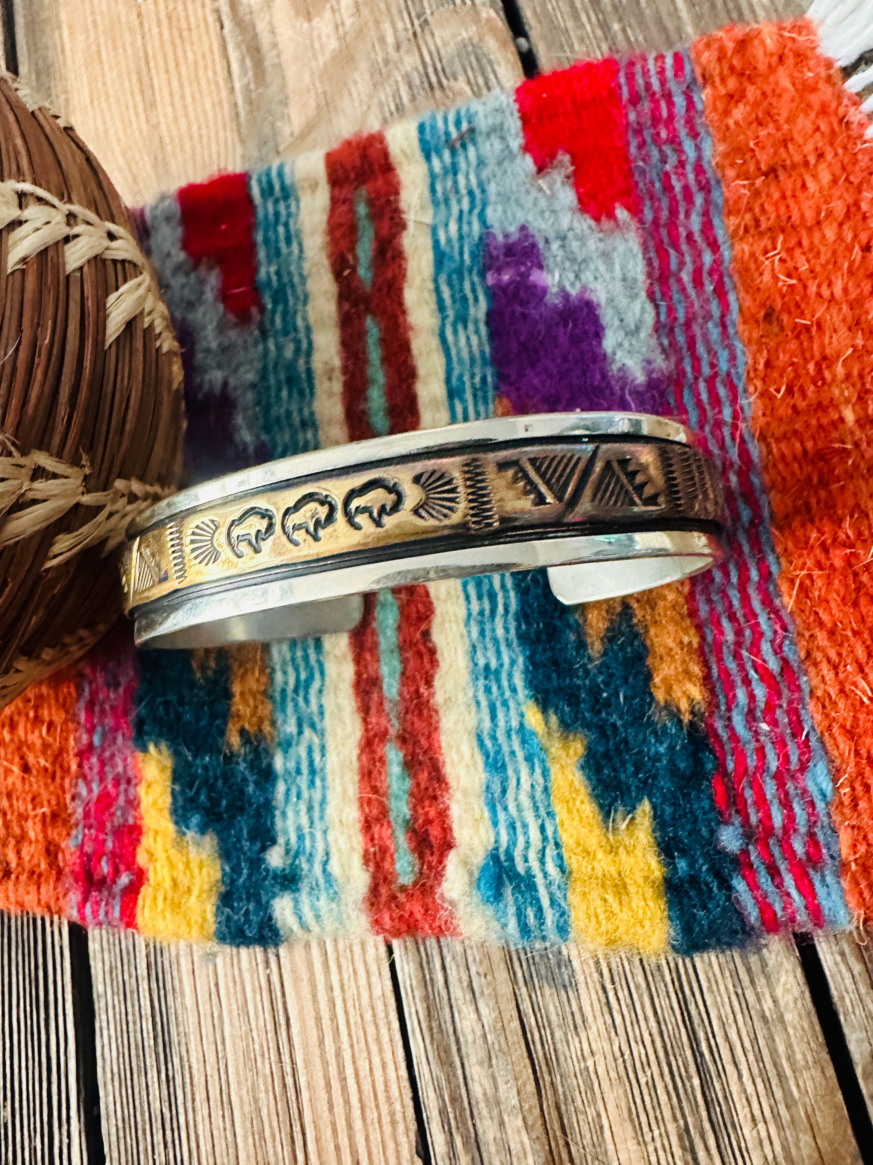 Vintage Old Pawn Navajo Sterling Silver & Copper Cuff Bracelet