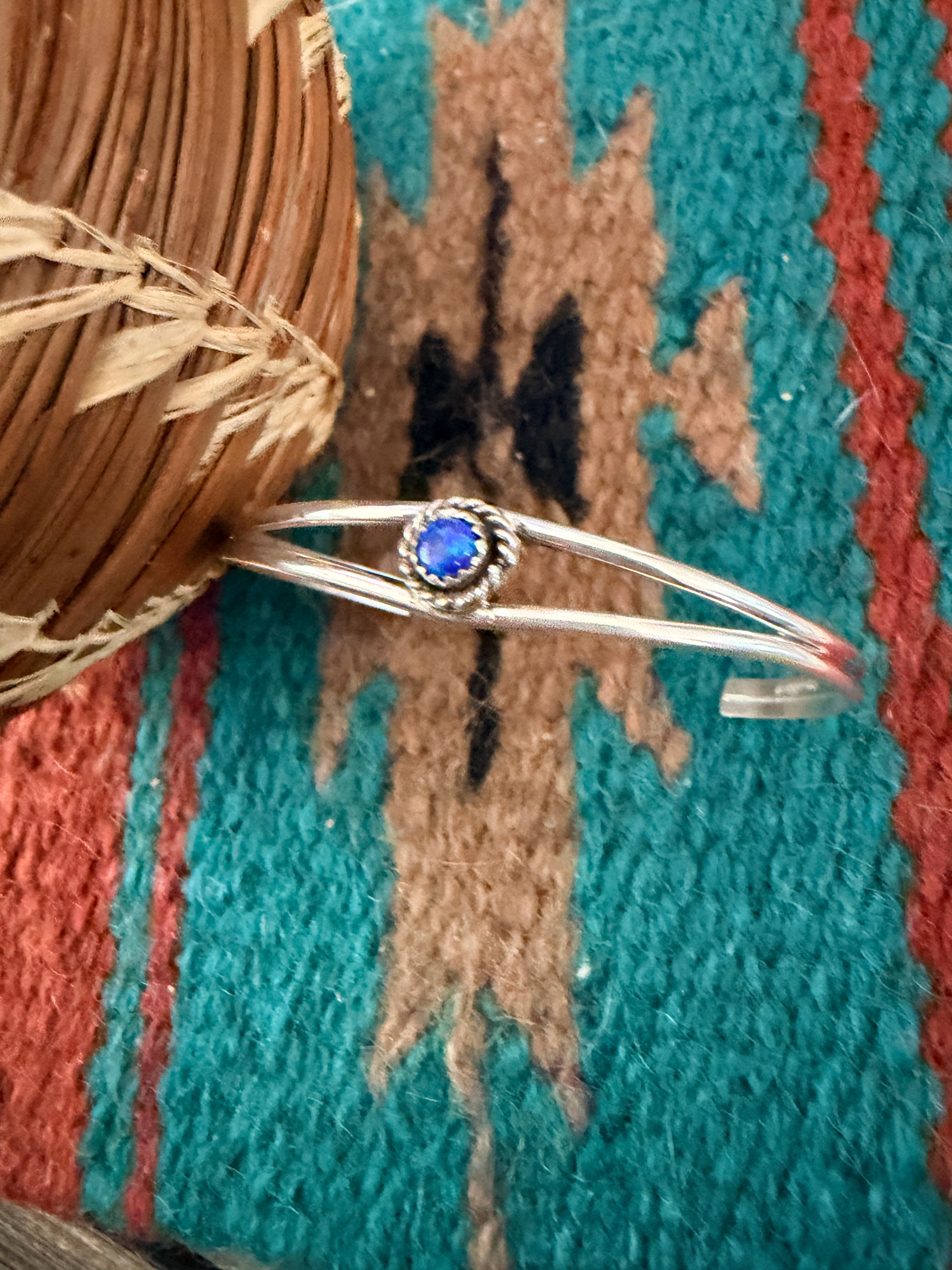 Handcrafted Blue Opal & Sterling Silver Baby Cuff Bracelet