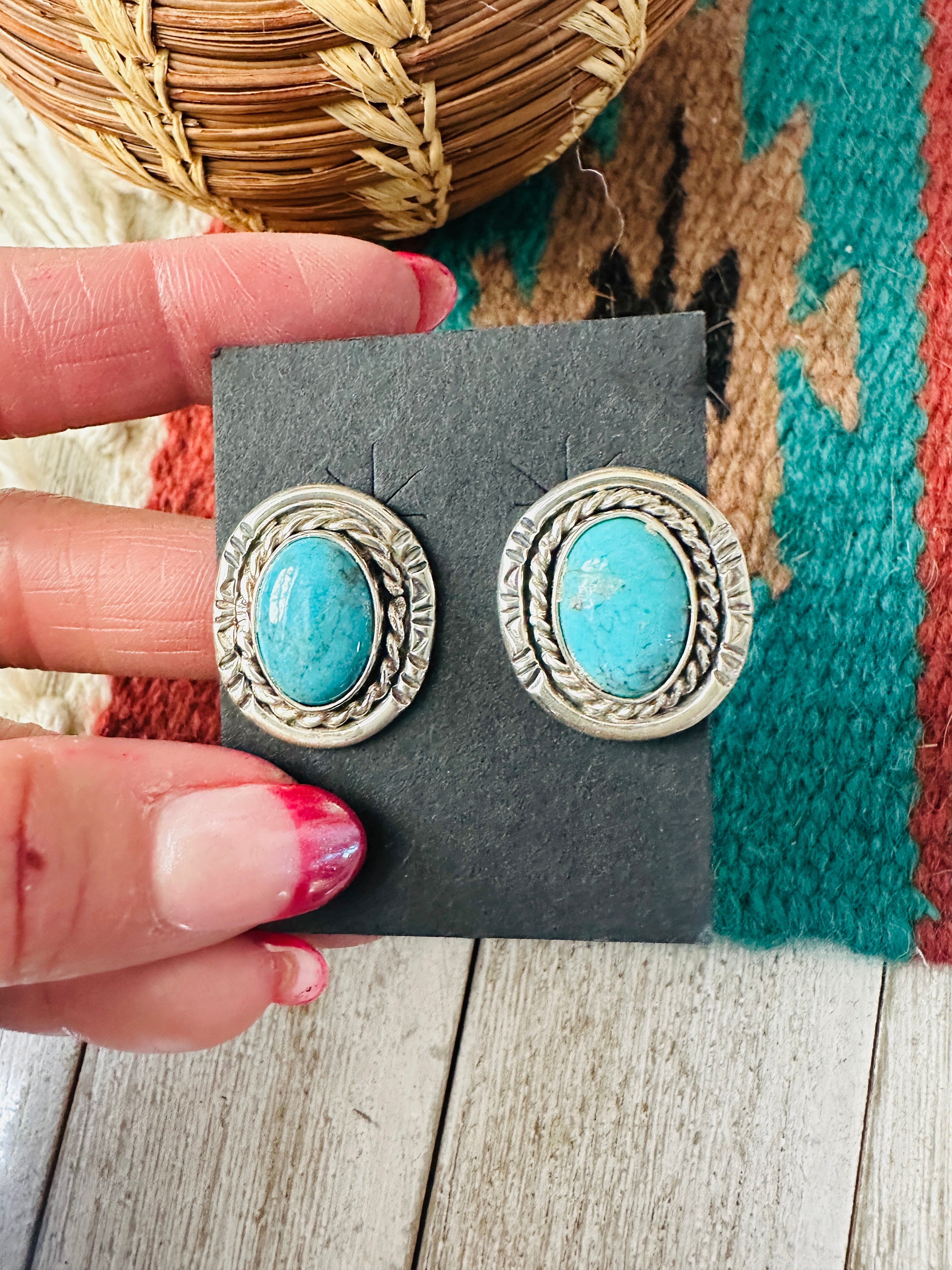 Navajo Turquoise & Sterling Silver Post Earrings