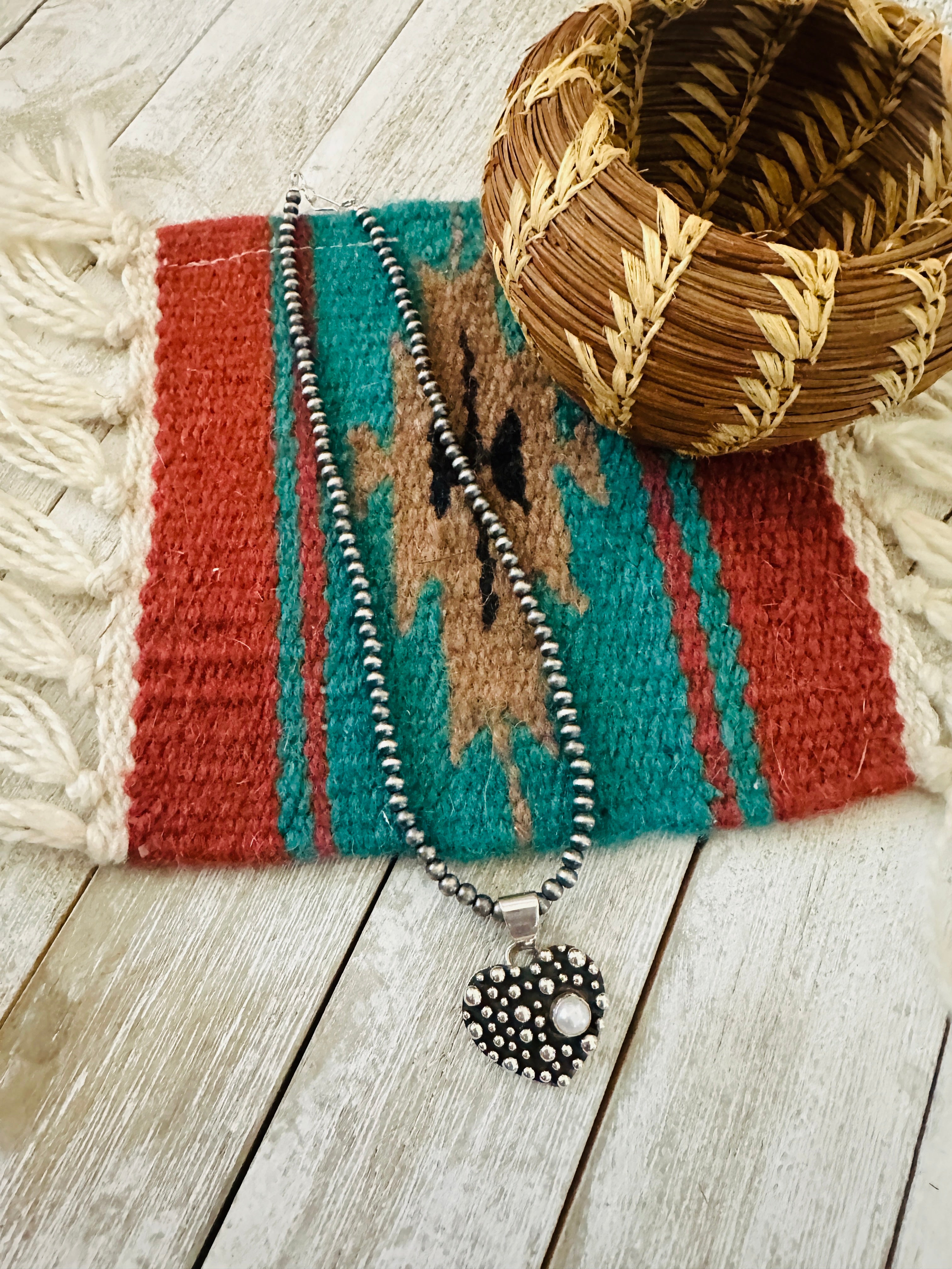 Handcrafted Freshwater Pearl & Sterling Silver Pearl Beaded Heart Necklace