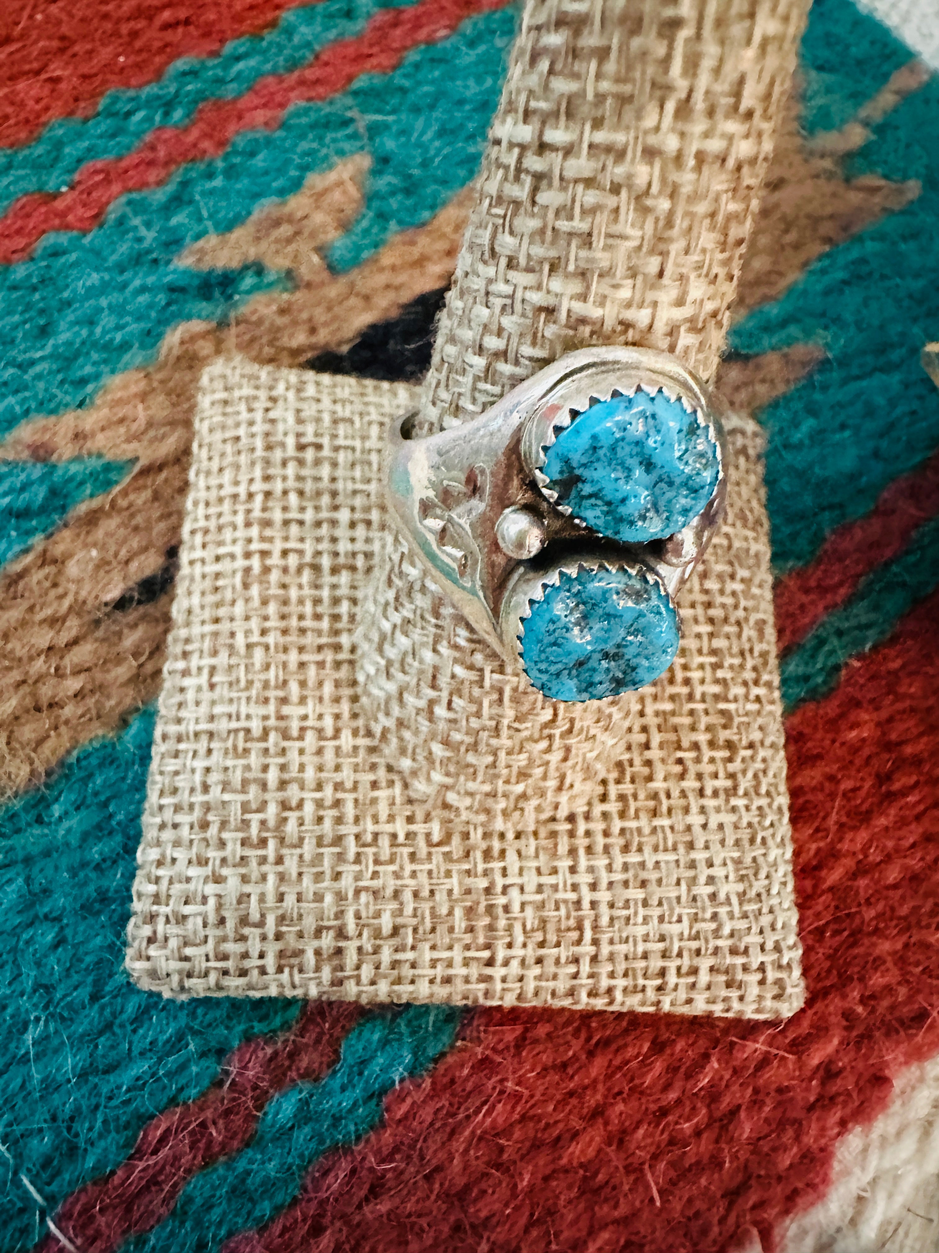 Handcrafted Turquoise & Sterling Silver Cigar Band Ring Size 10