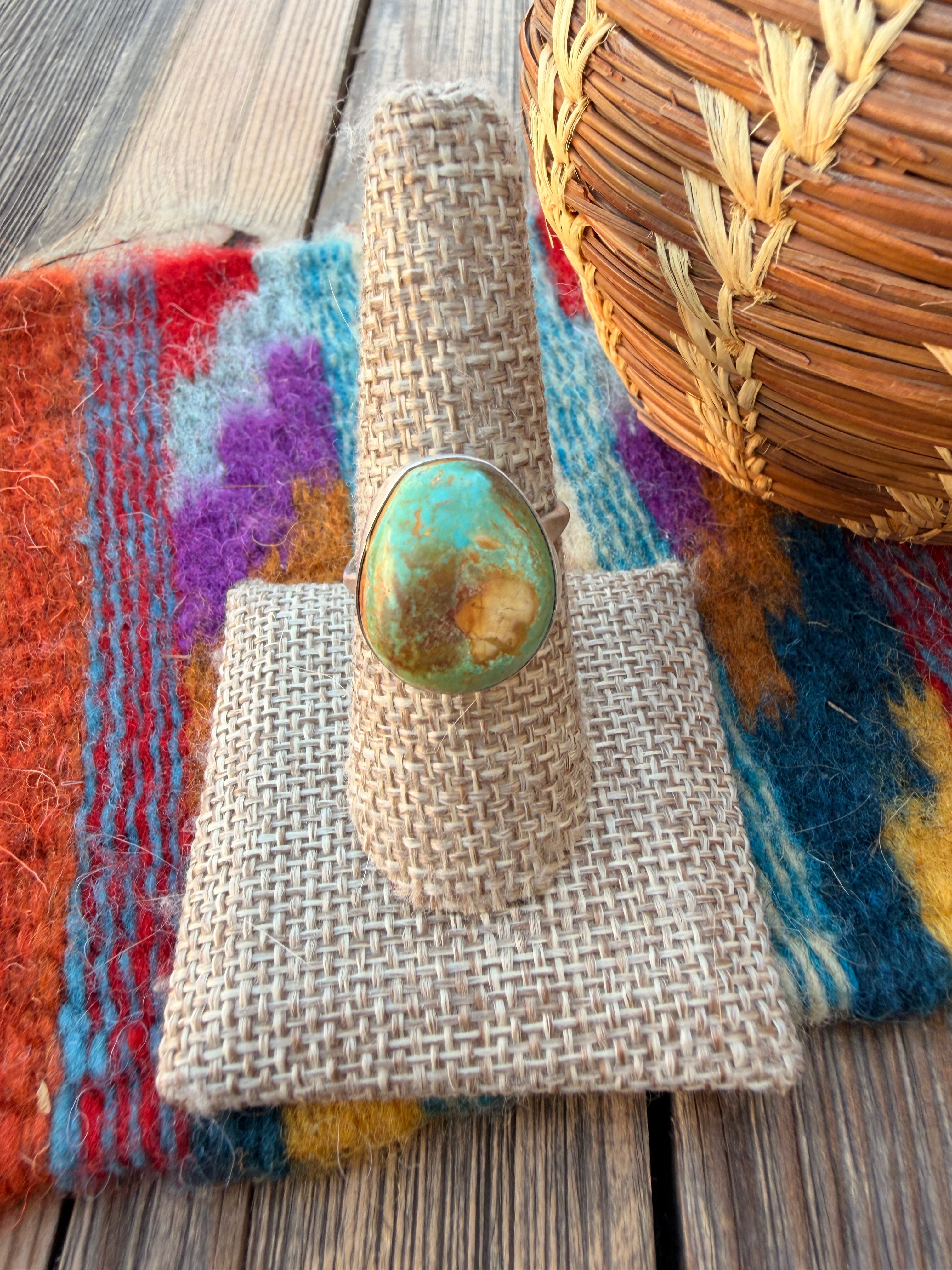 Handcrafted Turquoise & Sterling Silver Ring Size 9