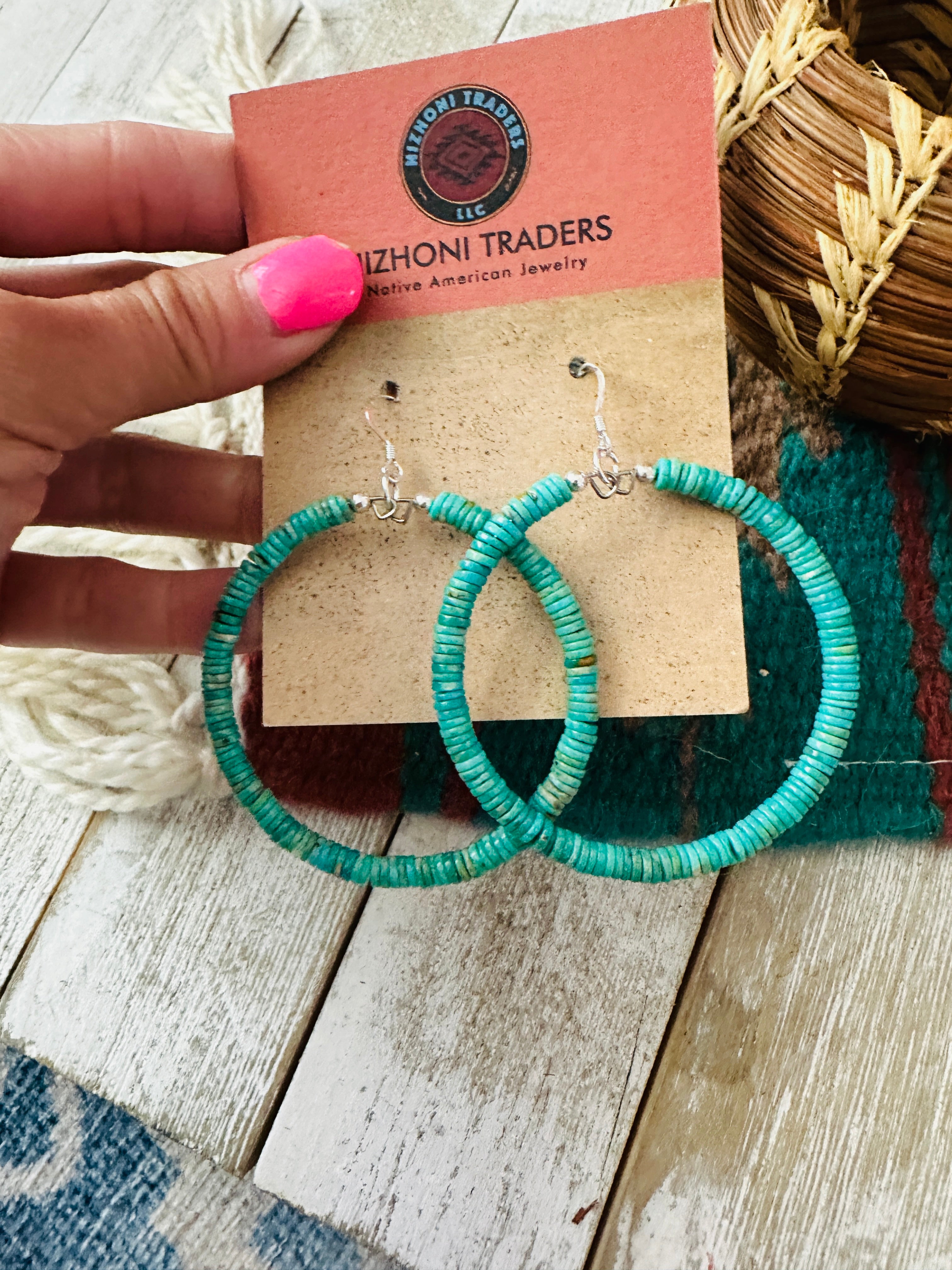 Handcrafted Turquoise & Sterling Silver Beaded Hoop Earrings