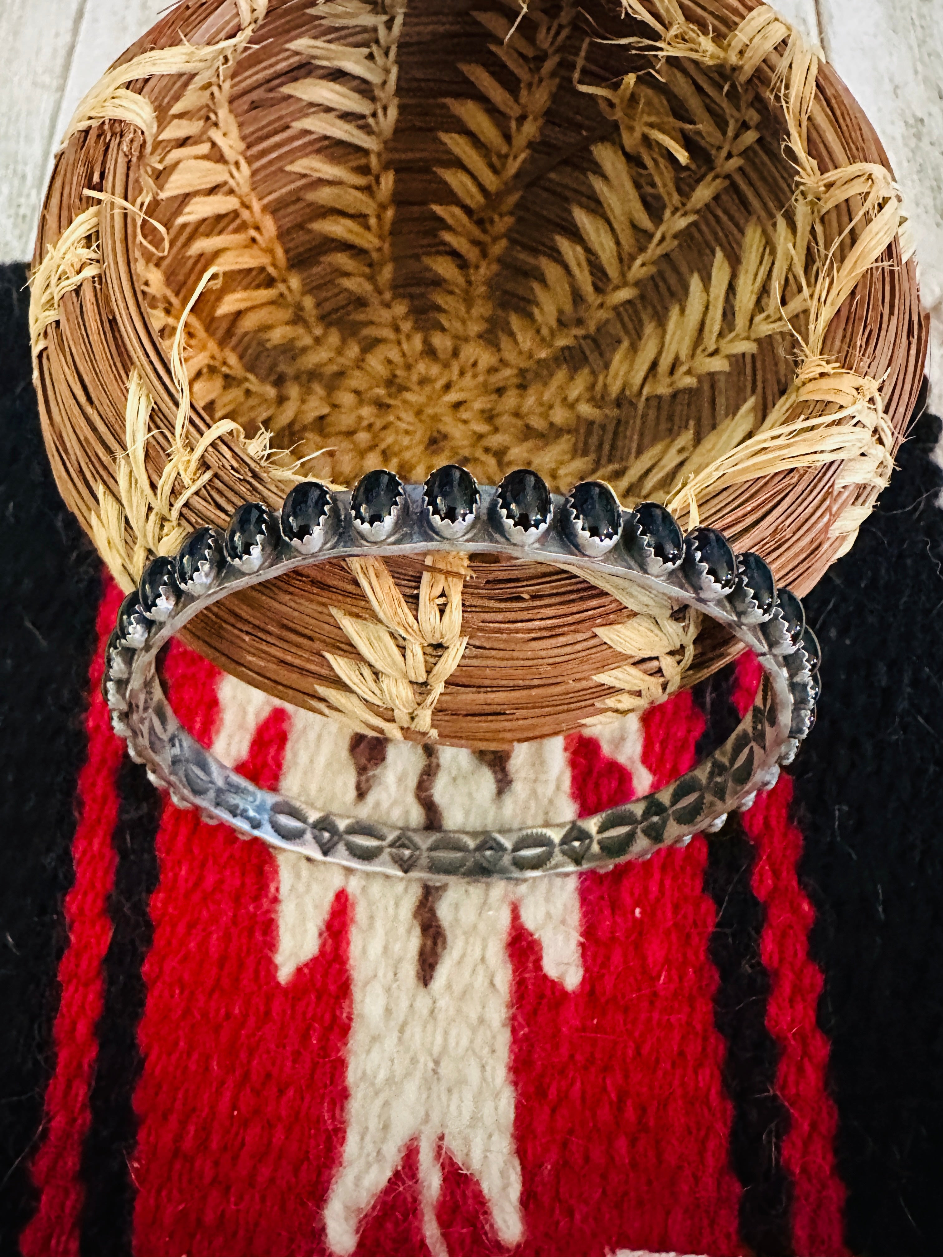 Handcrafted Onyx & Sterling Silver Bangle Bracelet by Leroy James