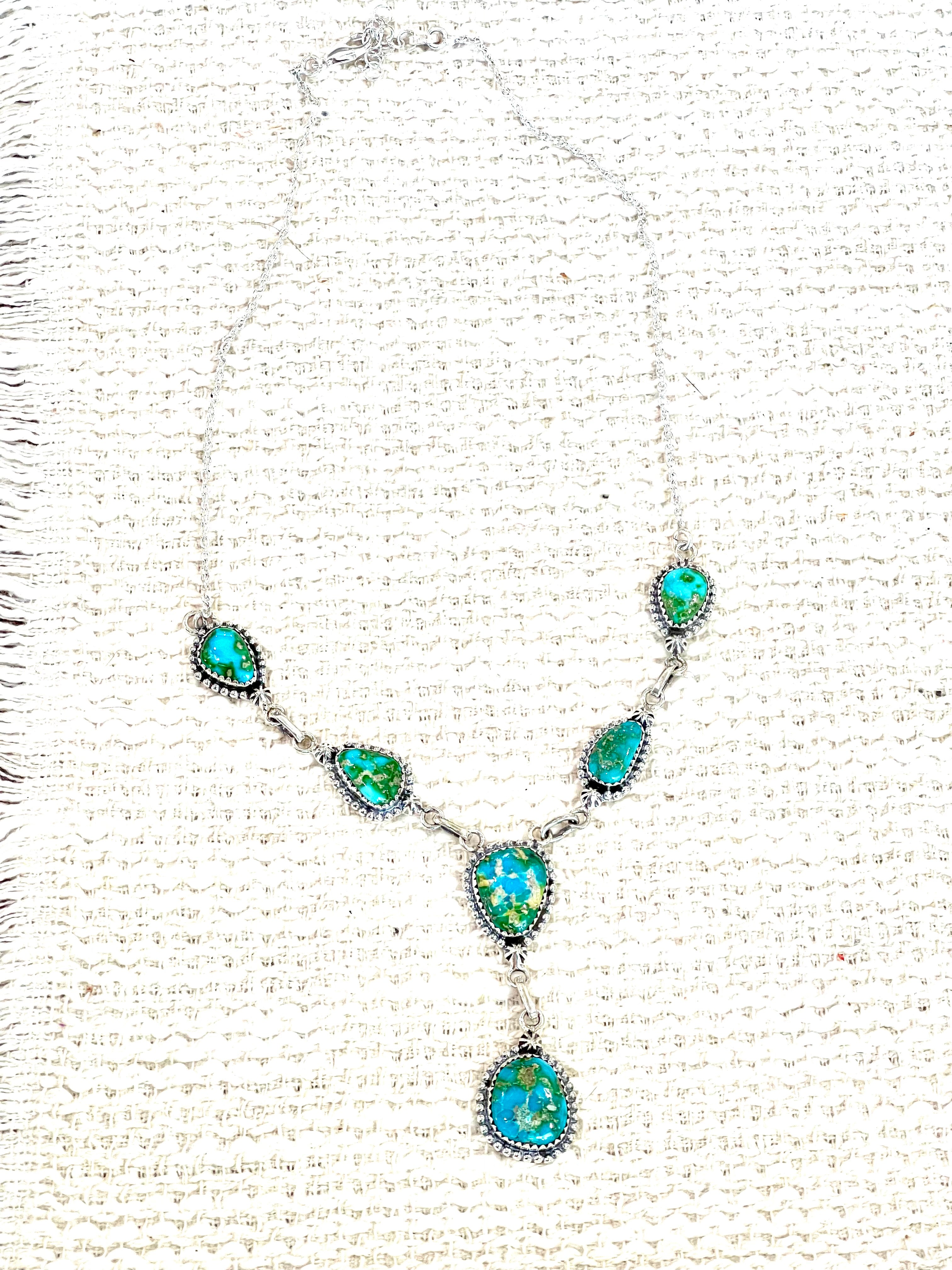 Handmade Sterling Silver Sonoran Mountain Turquoise Necklace with Signed Nizhoni