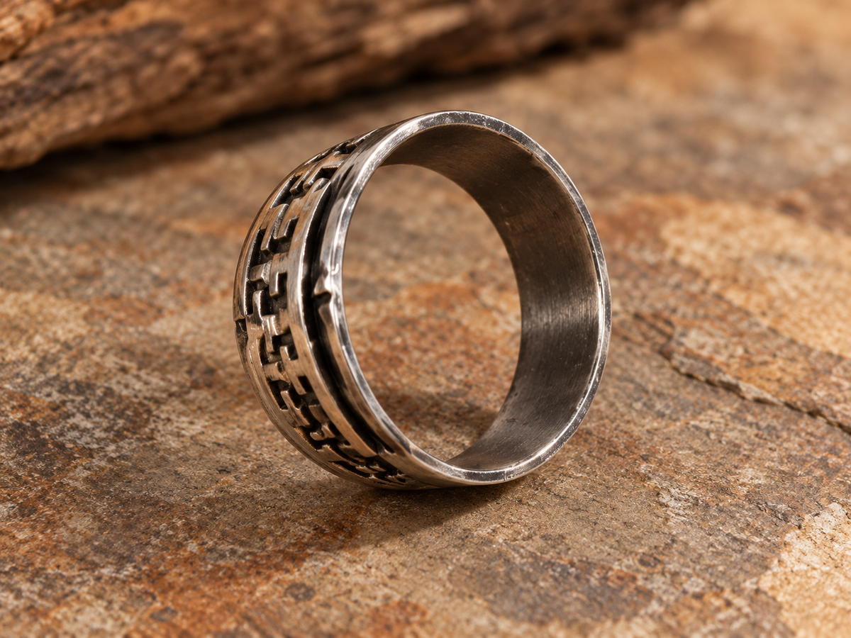Handcrafted Sterling Silver Copper Story Teller Ring Size 12.5