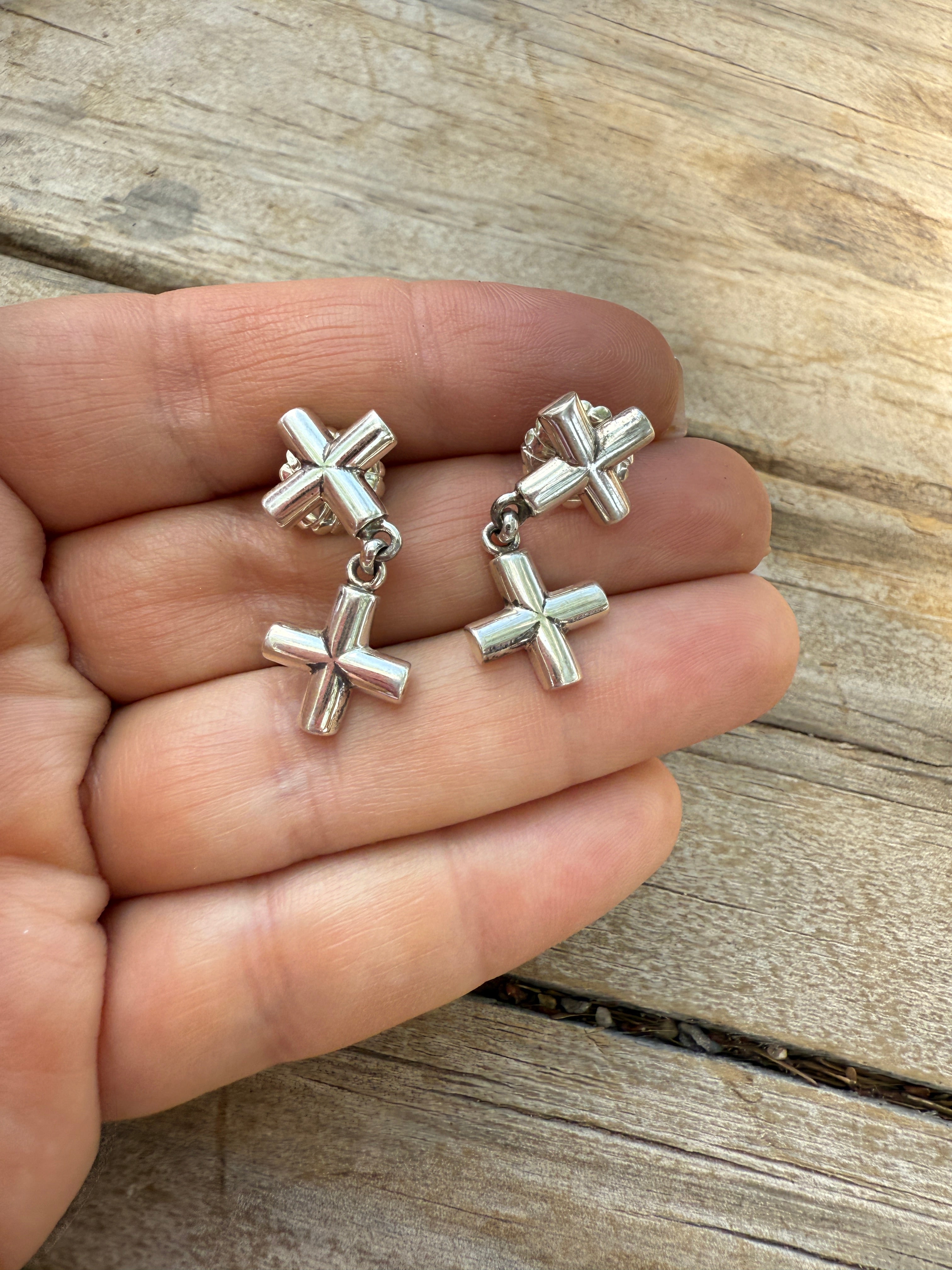 Handmade Sterling Silver Cross Dangle Earrings