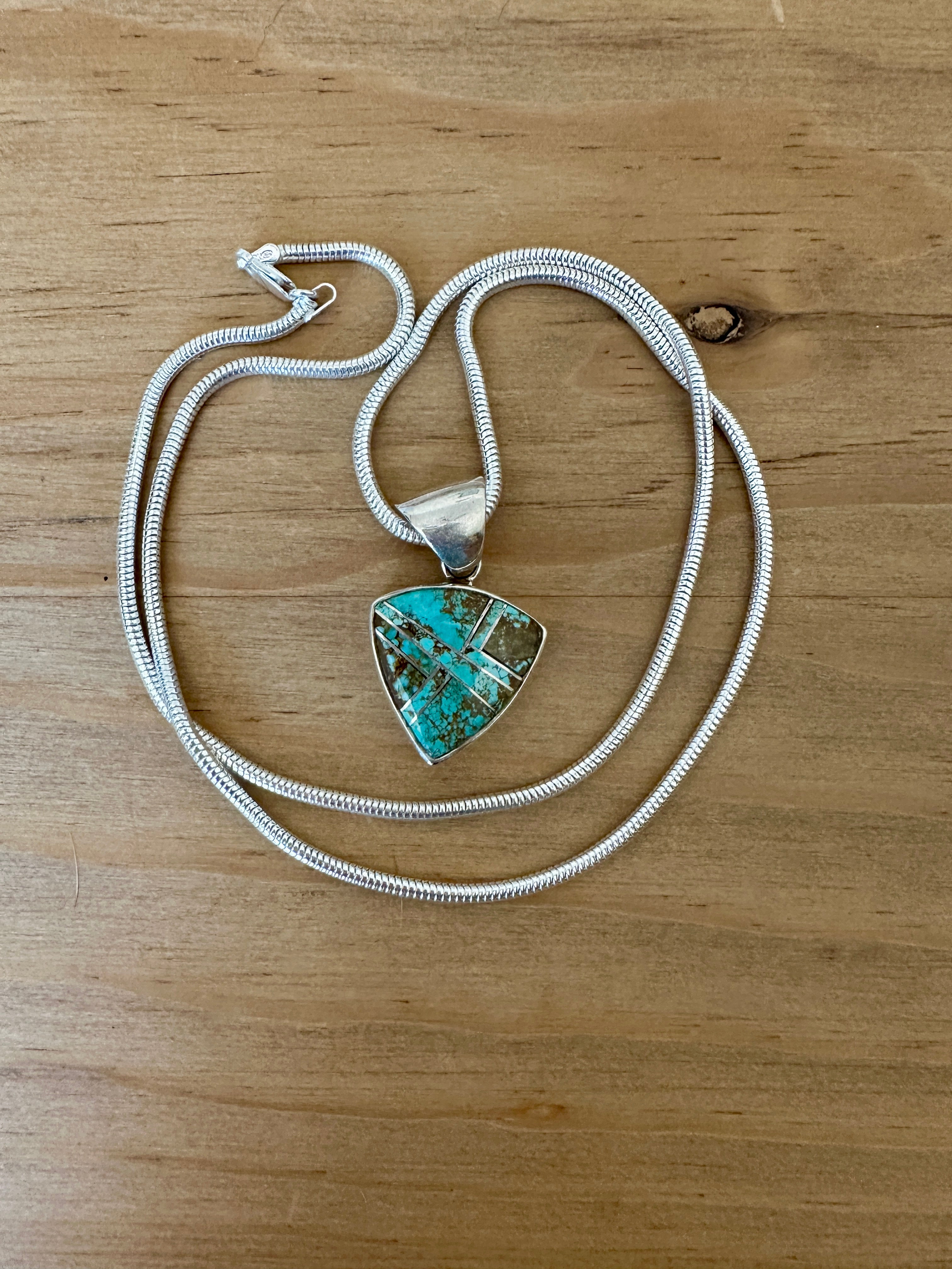 Handcrafted Turquoise Number 8 Triangle Pendant Necklace