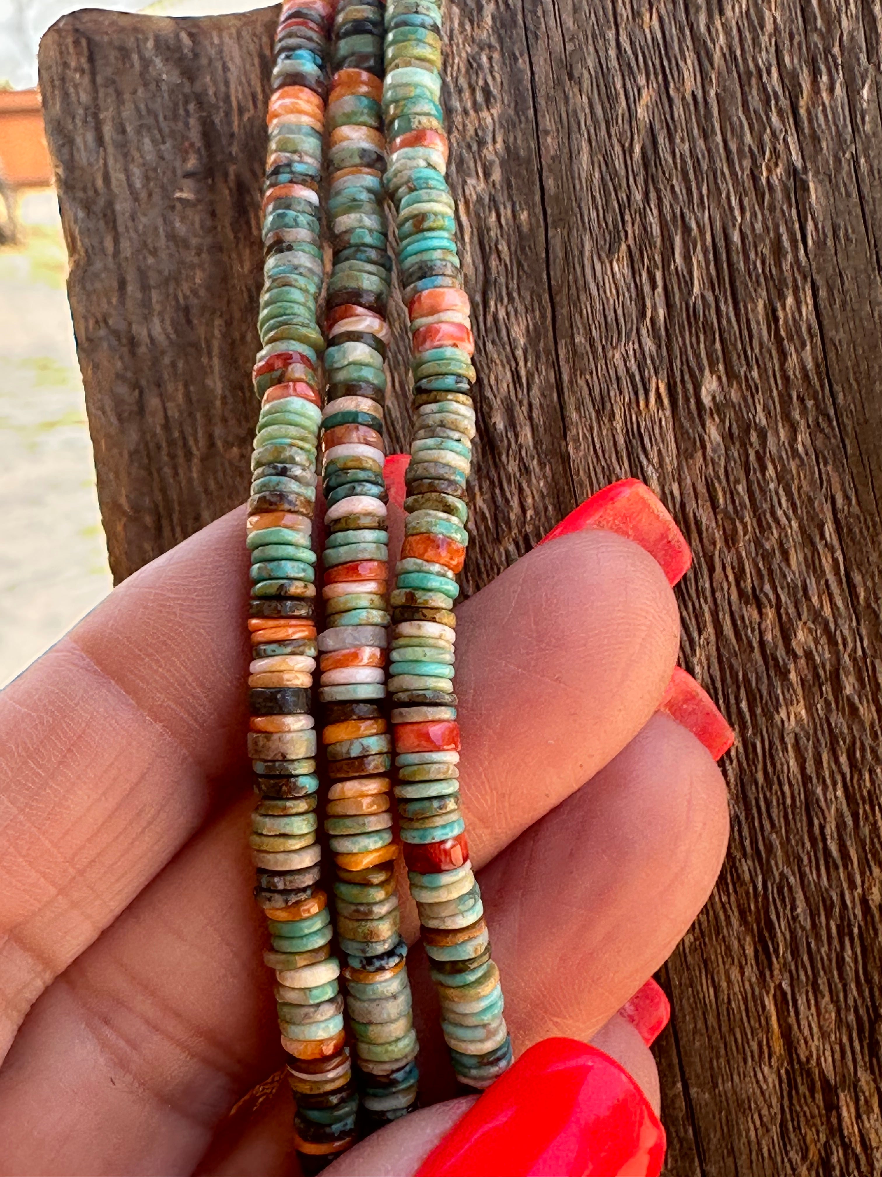 Handcrafted Kingman Turquoise & Spiny Sterling Silver 5mm Beaded Necklace