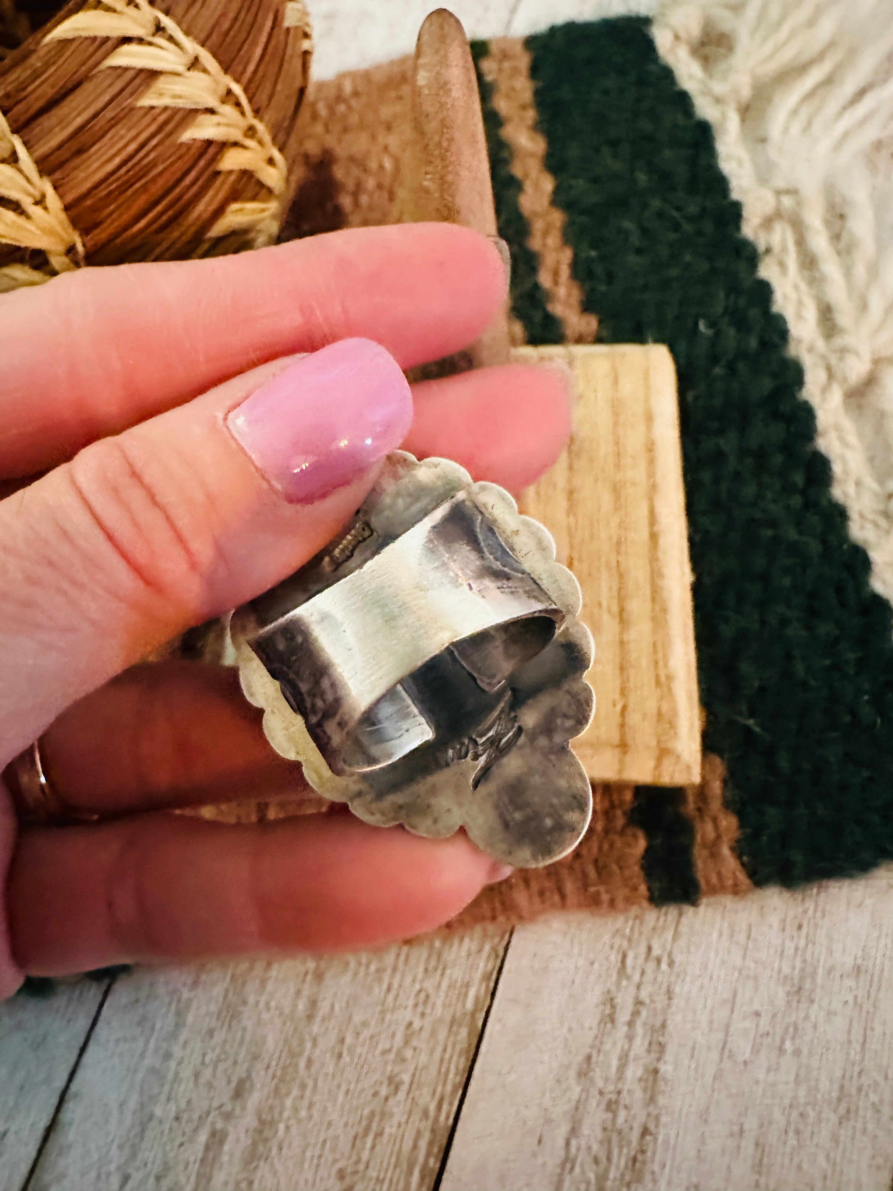 Handcrafted Orange Spiny & Sterling Silver Ring Size 8.5