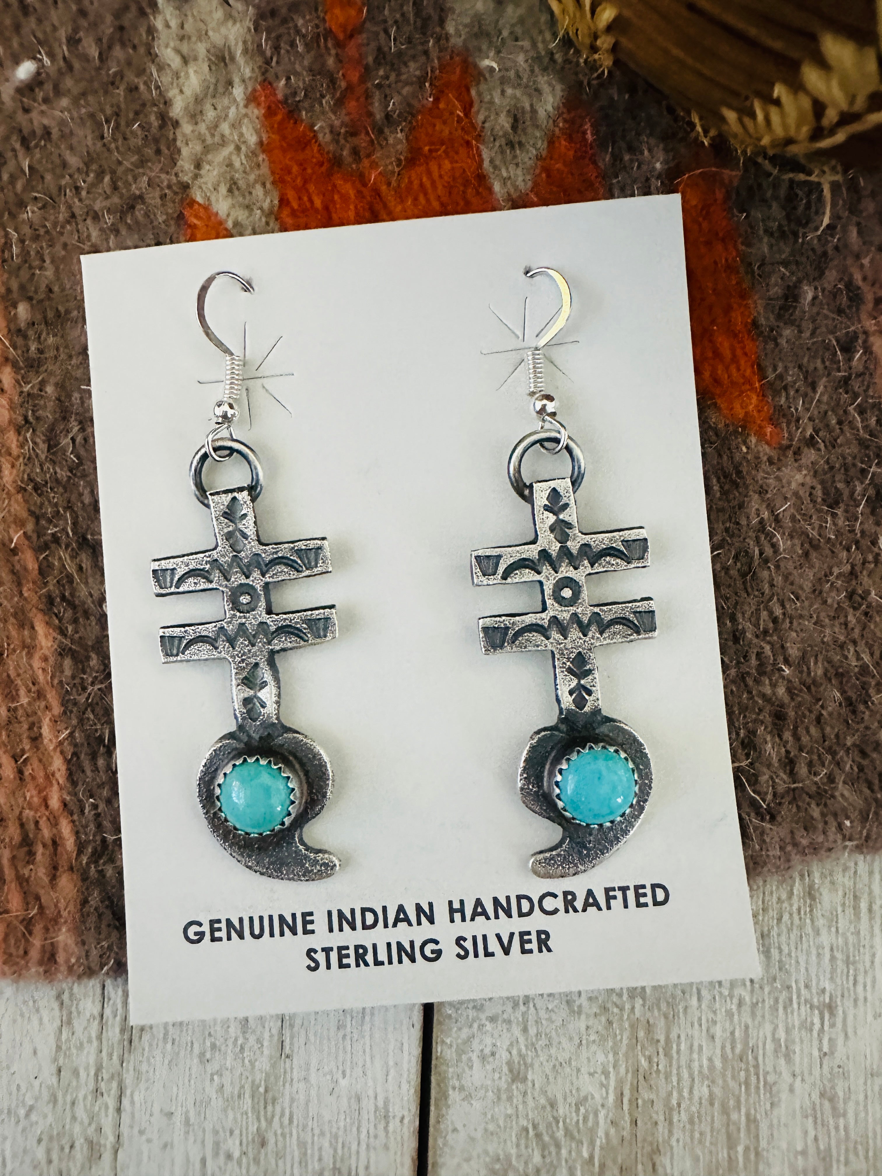 Handcrafted Turquoise & Sterling Silver Dragonfly Dangle Earrings by Kevin Billah