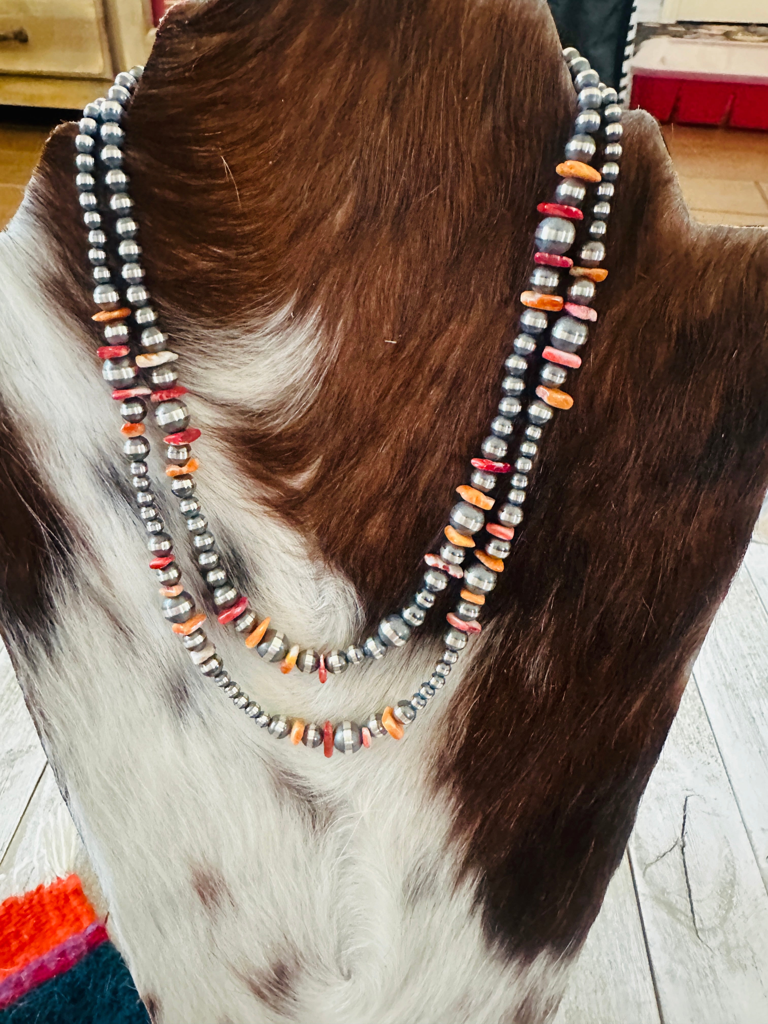 Handcrafted Sterling Silver & Spiny Oyster Beaded Necklace