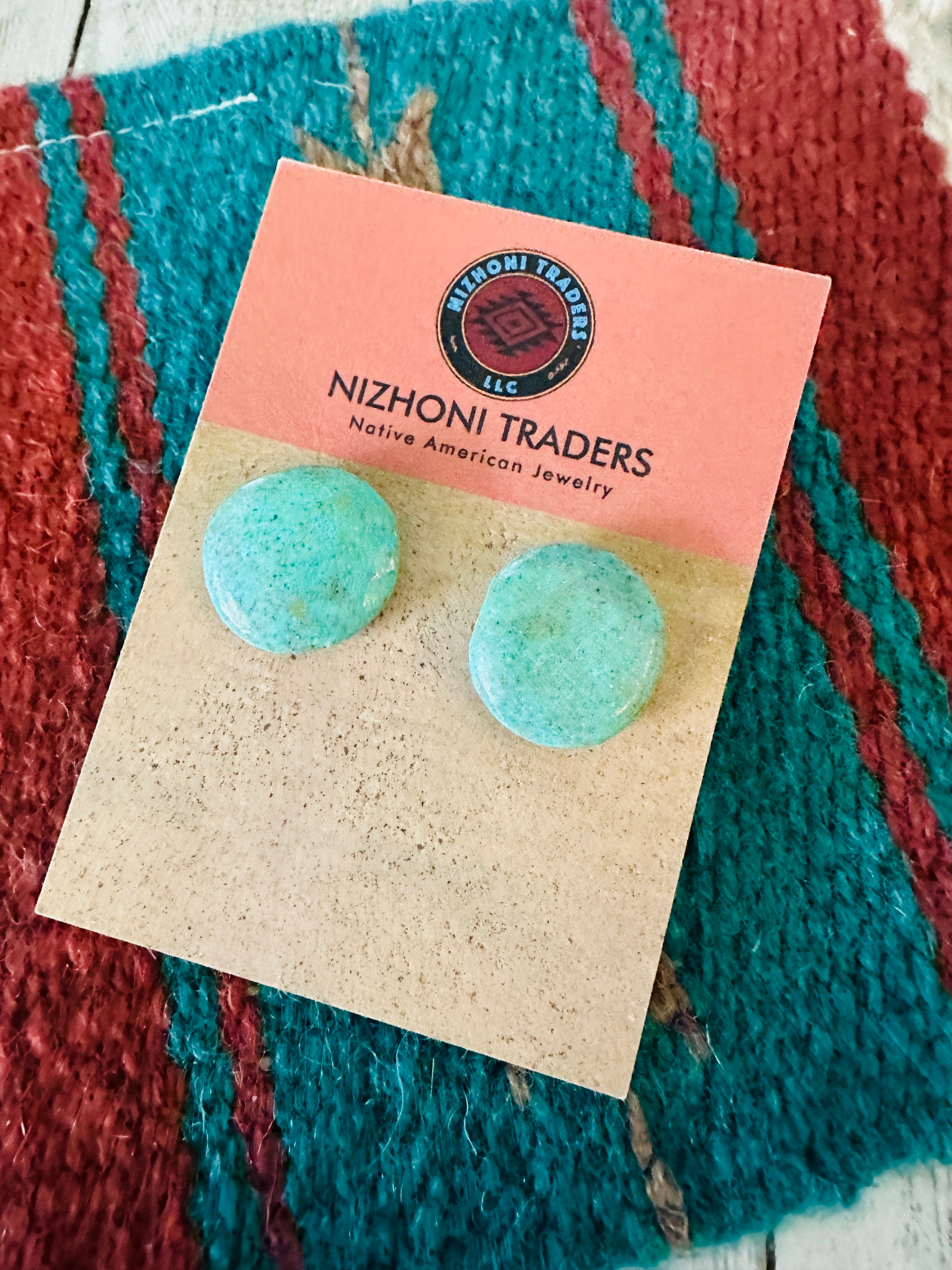 Handcrafted Sterling Silver & Turquoise Circle Slab Stud Earrings