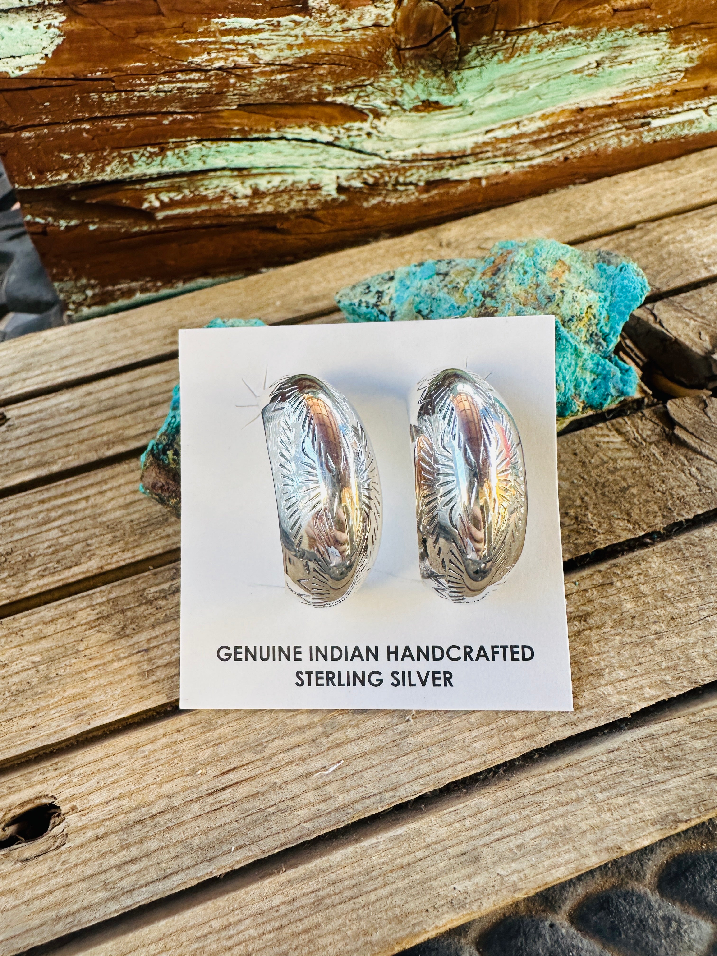 Hand Stamped Sterling Silver Hoop Earrings