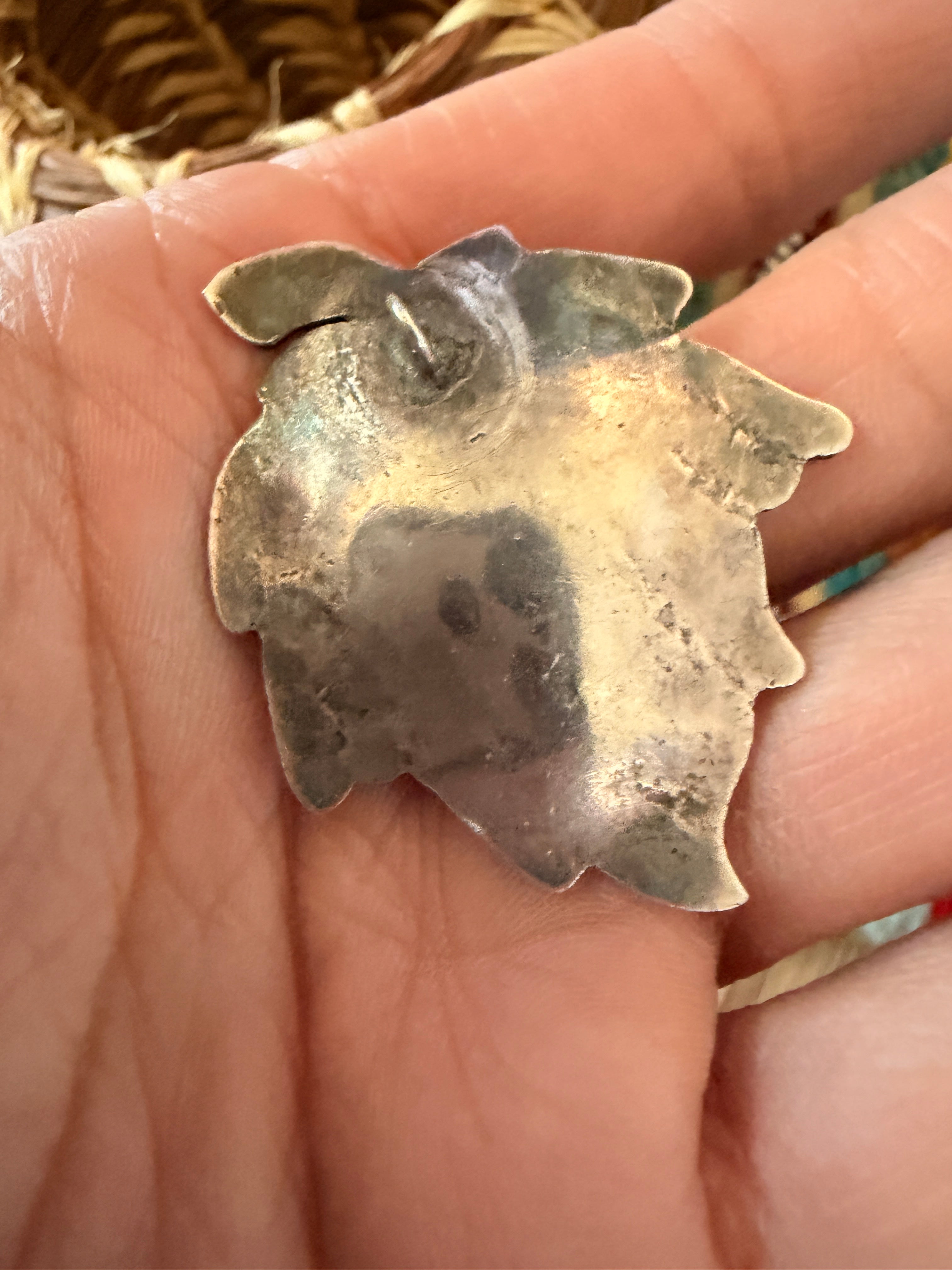 Old Pawn Handcrafted Turquoise and Sterling Silver Leaf Pendant
