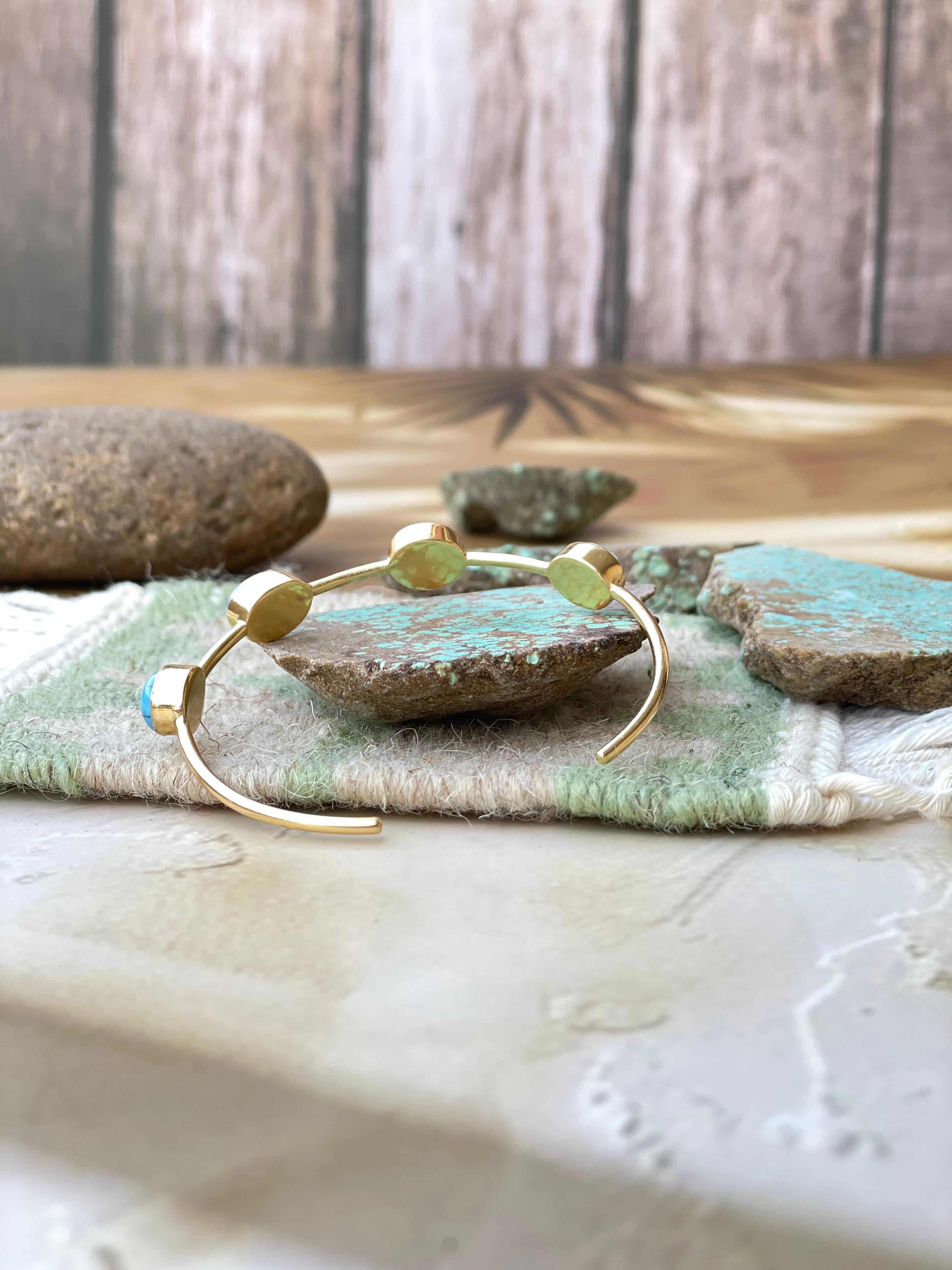 “The Golden Collection” Handmade Natural Golden Hills Turquoise Gold Plated Adjustable Bracelet Cuff