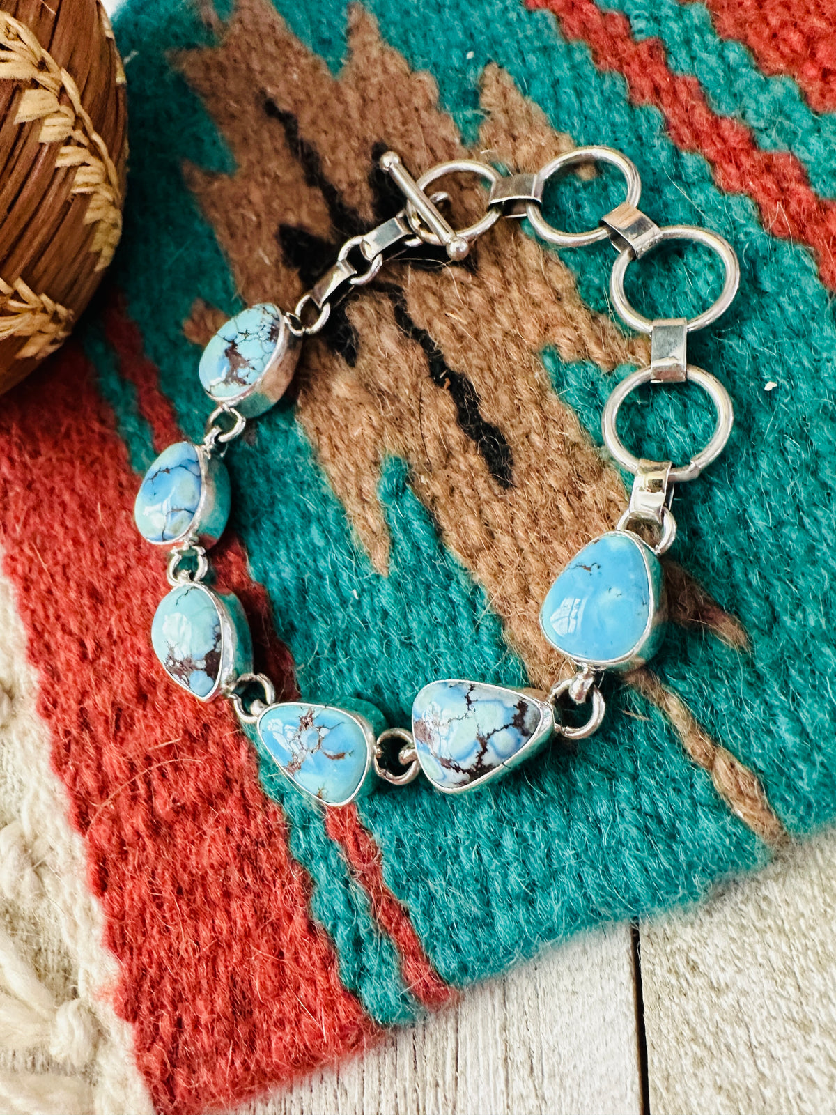 Handcrafted Golden Hills Turquoise & Sterling Silver Link Bracelet