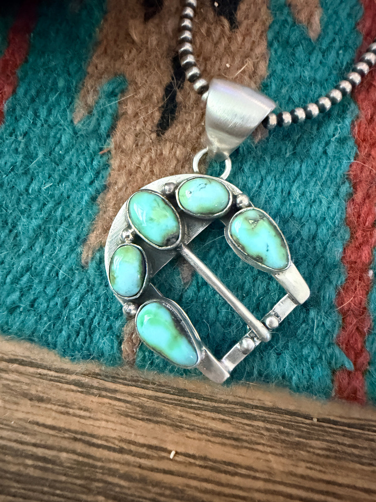 Handcrafted Sterling Silver & Sonoran Mountain Turquoise Belt Buckle Pendant by Patrick Yazzie