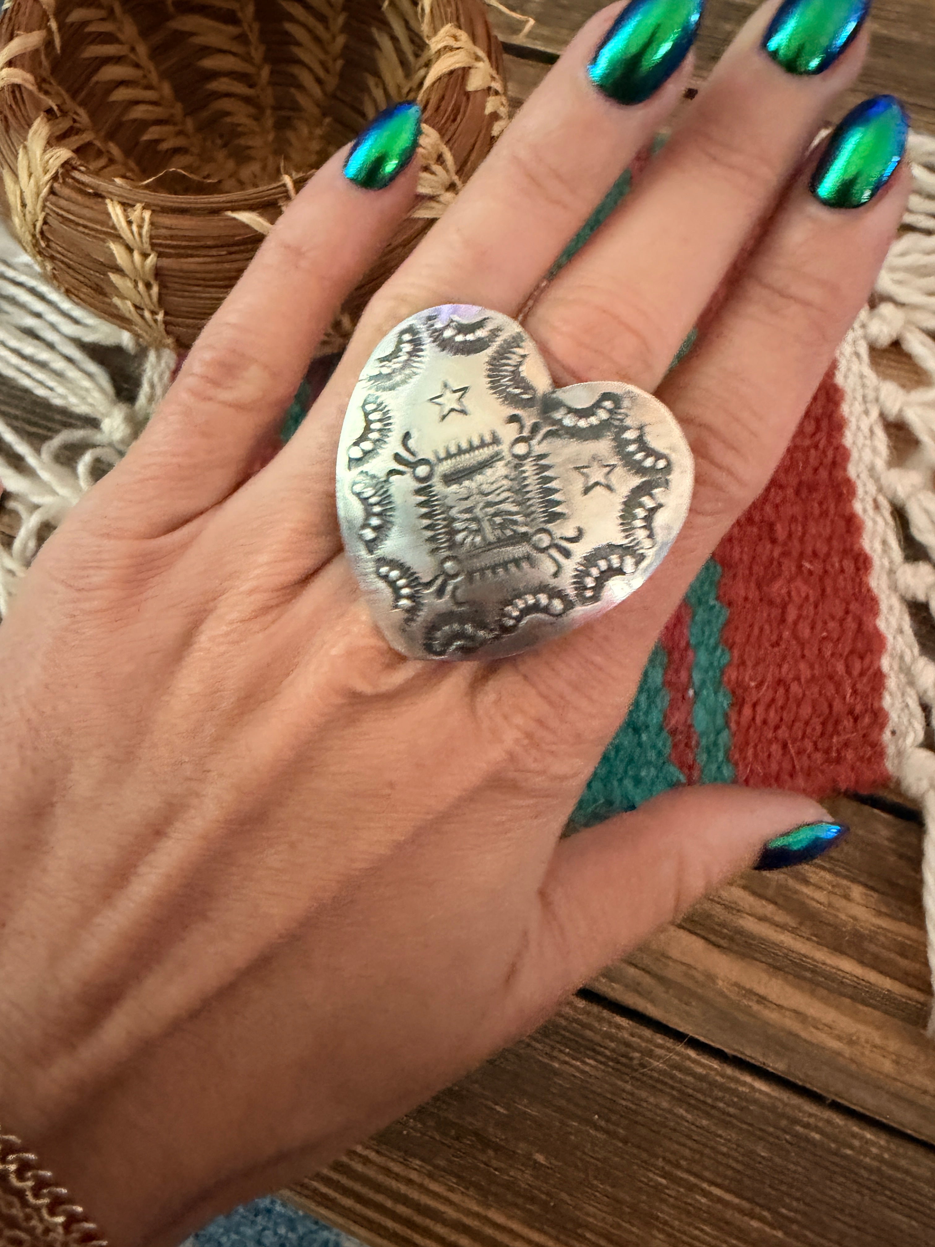 Handcrafted Sterling Silver Adjustable Heart Concho Ring by Vincent Platero