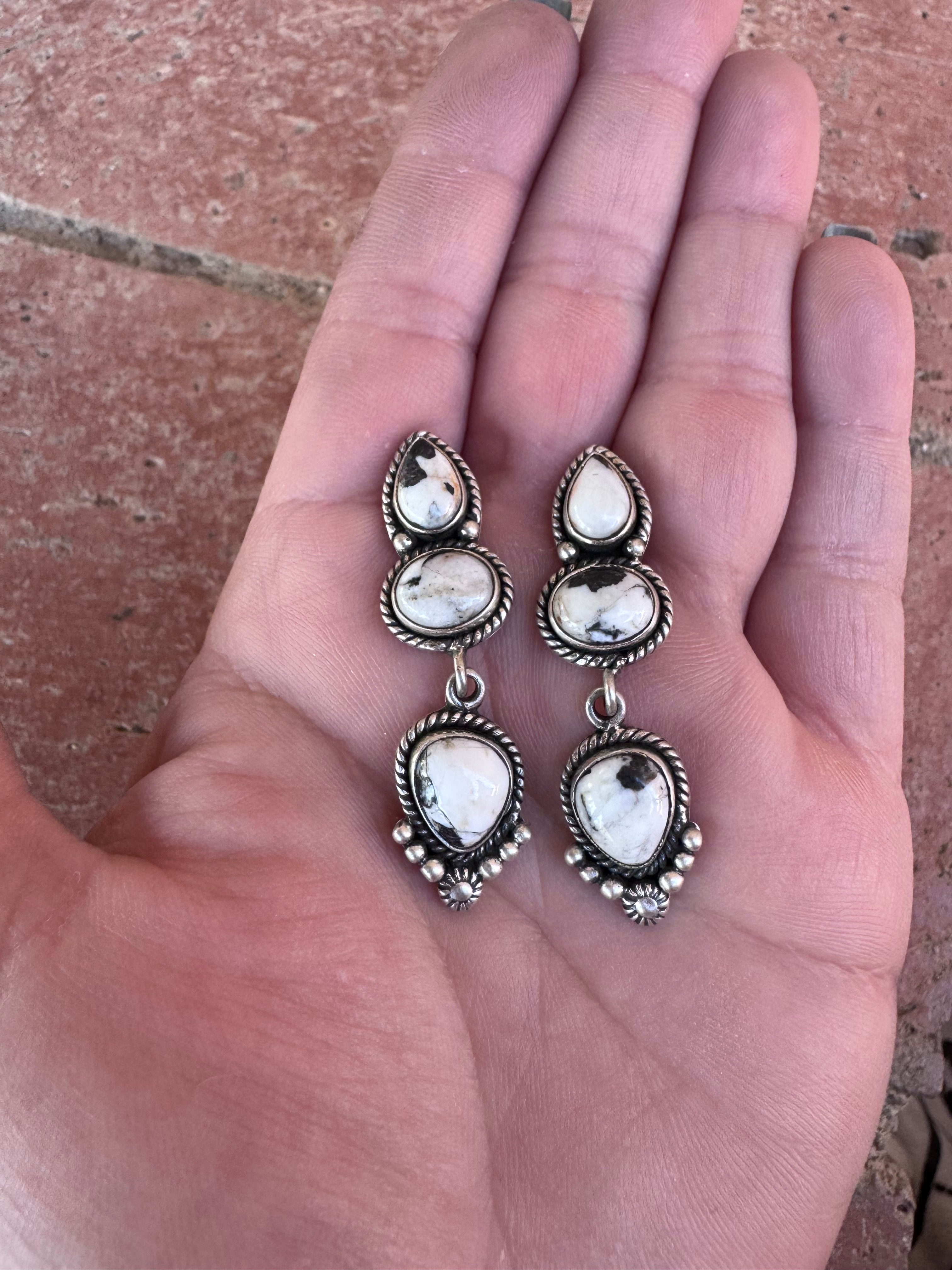 Handmade Sterling Silver and White Buffalo Star Drop Earring