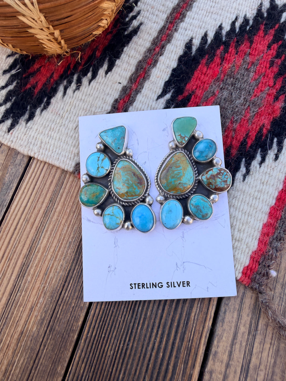 Handcrafted Turquoise & Sterling Silver Cluster Post Earrings by Geraldine James