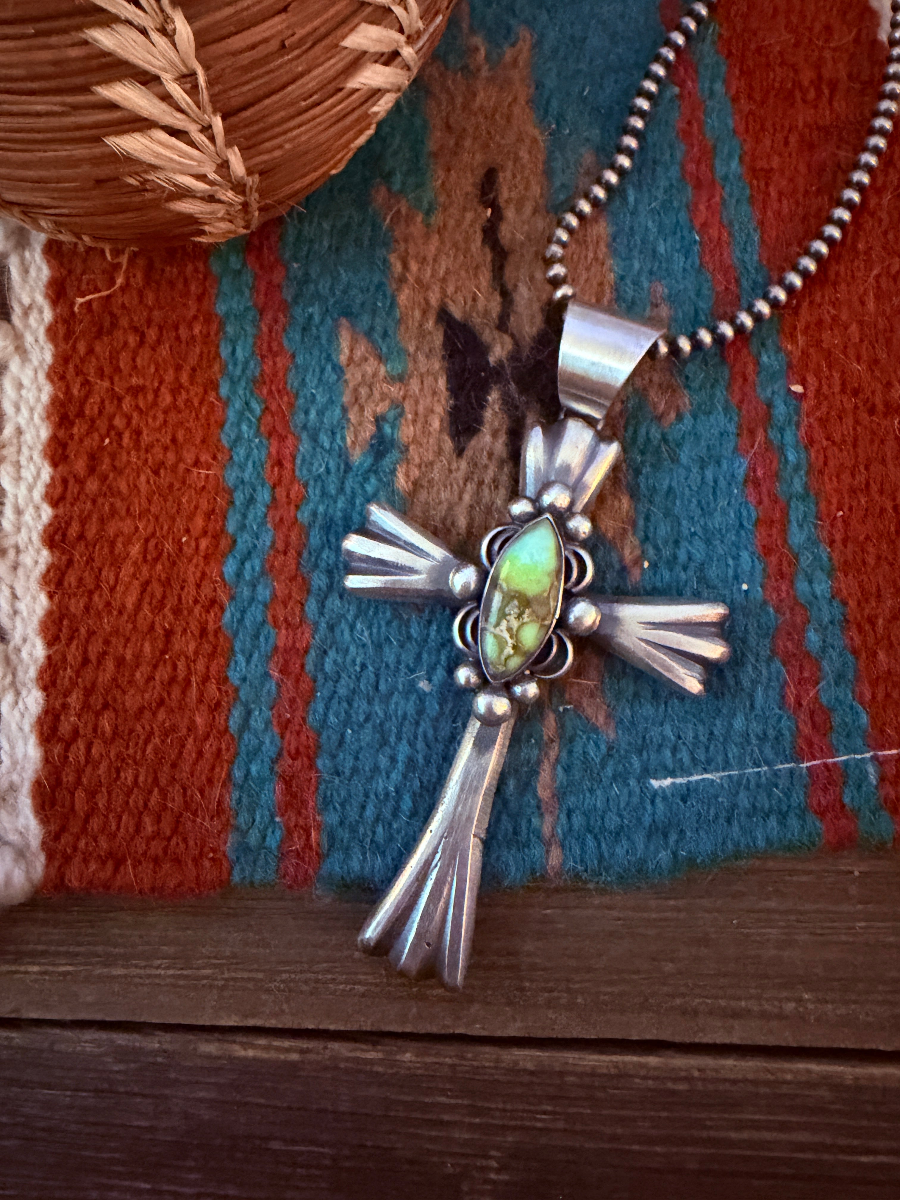 Handcrafted Palomino Turquoise & Sterling Silver Cross Pendant by Chimney Butte