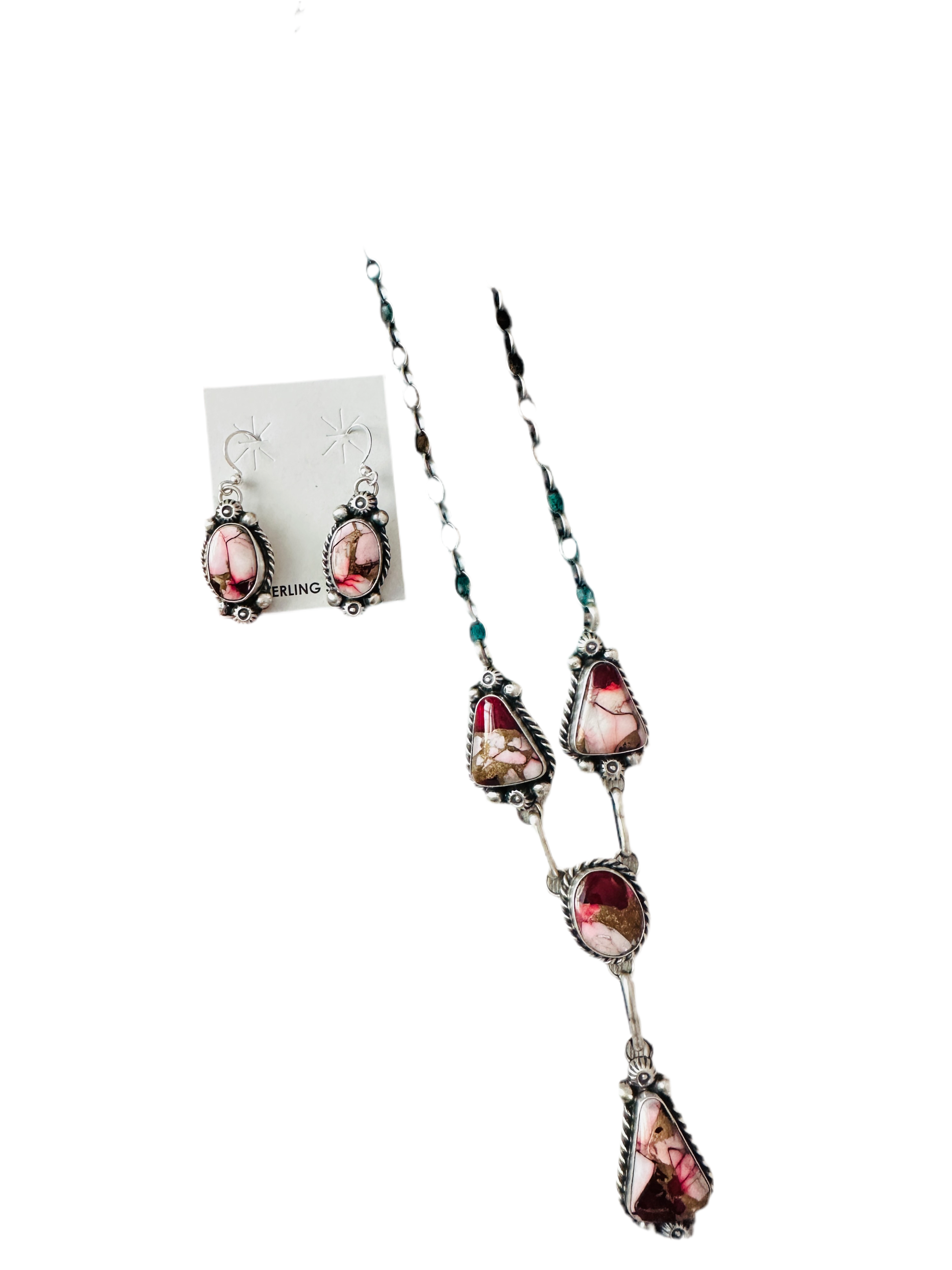 Handcrafted Rose Dahlia & Sterling Silver Necklace and Earring Set