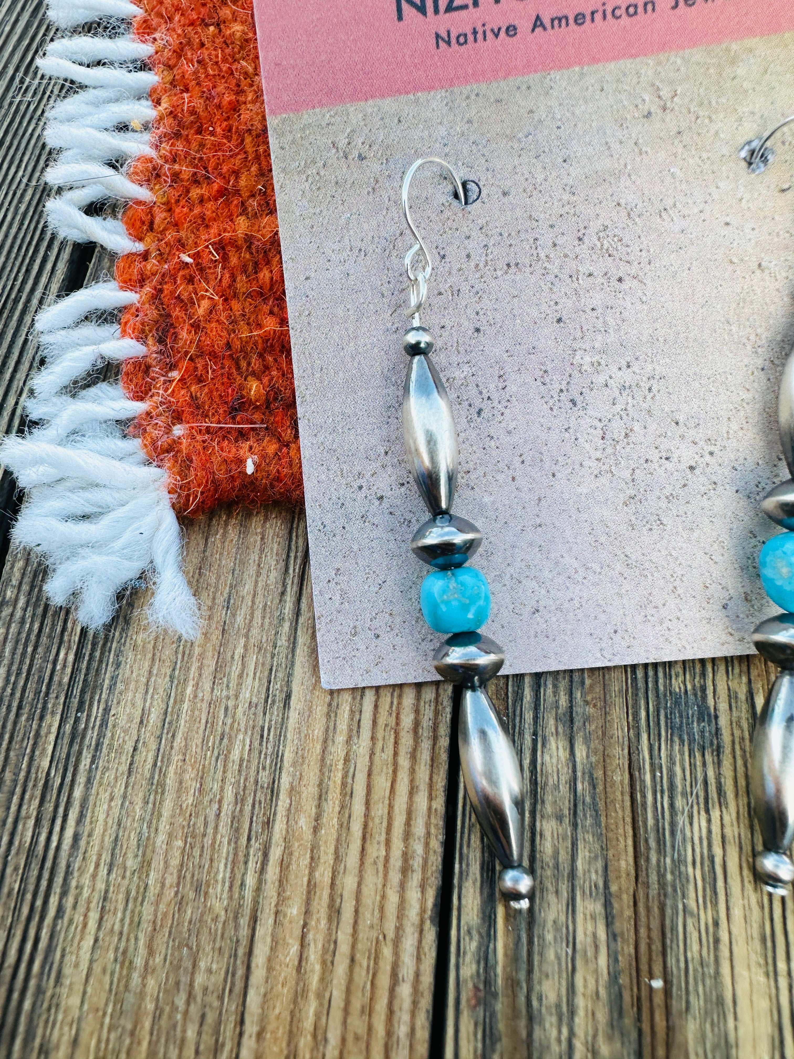 Handcrafted Turquoise & Sterling Silver Beaded Dangle Earrings
