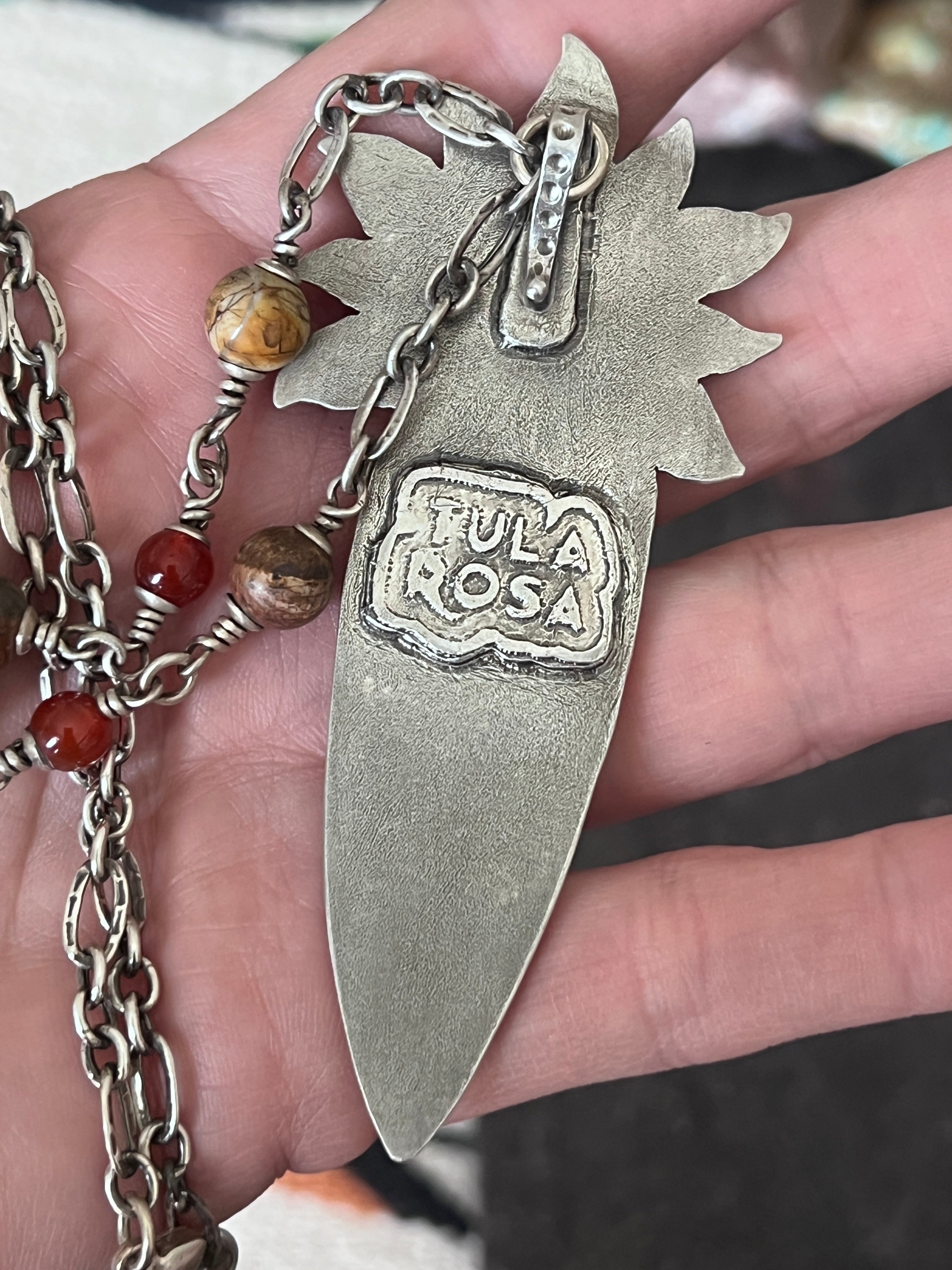 Tularosa Rosary Style Sterling Silver, Red Creek Jasper and Carnelian Sun Fire Necklace