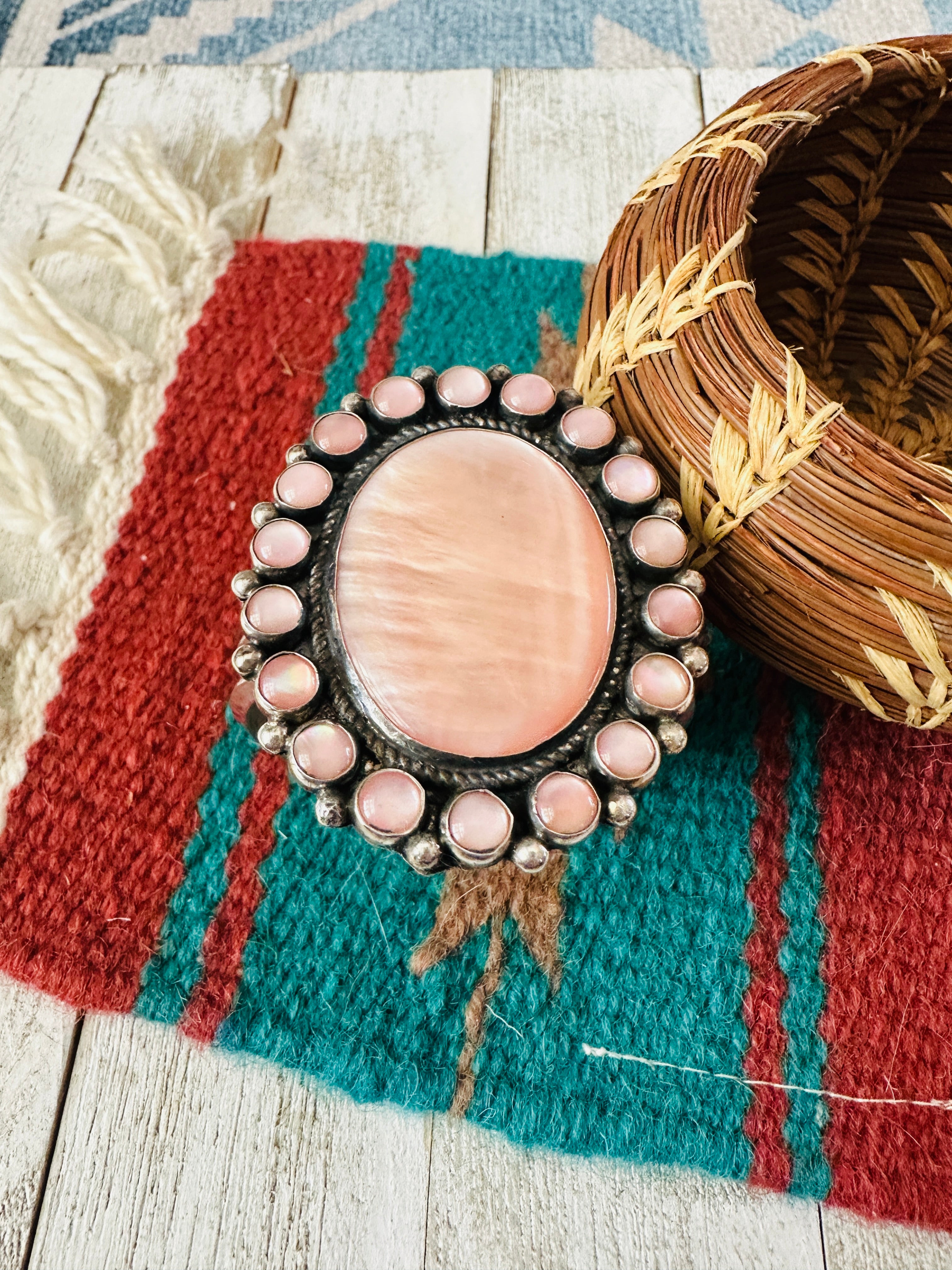 Sterling Silver & Mother of Pearl Cuff Bracelet /