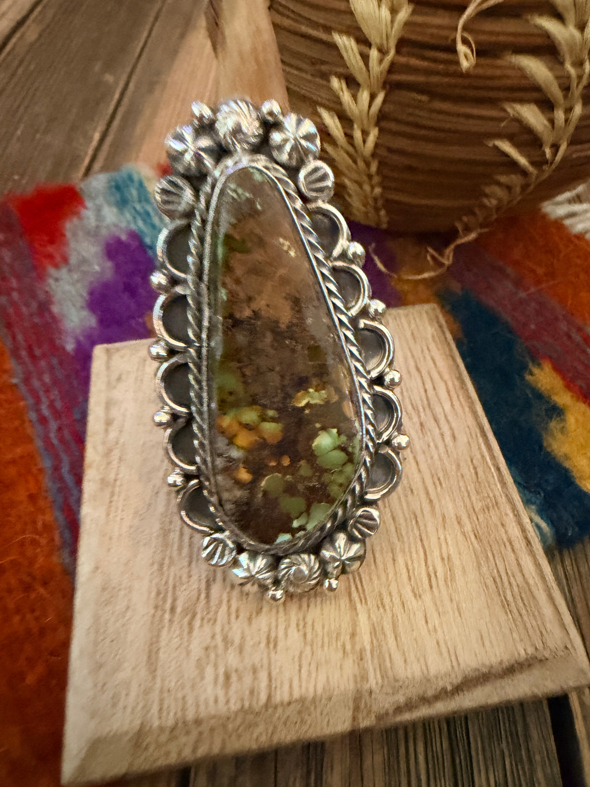 Handcrafted Royston Turquoise & Sterling Silver Ring 9 by Rosella Paxson