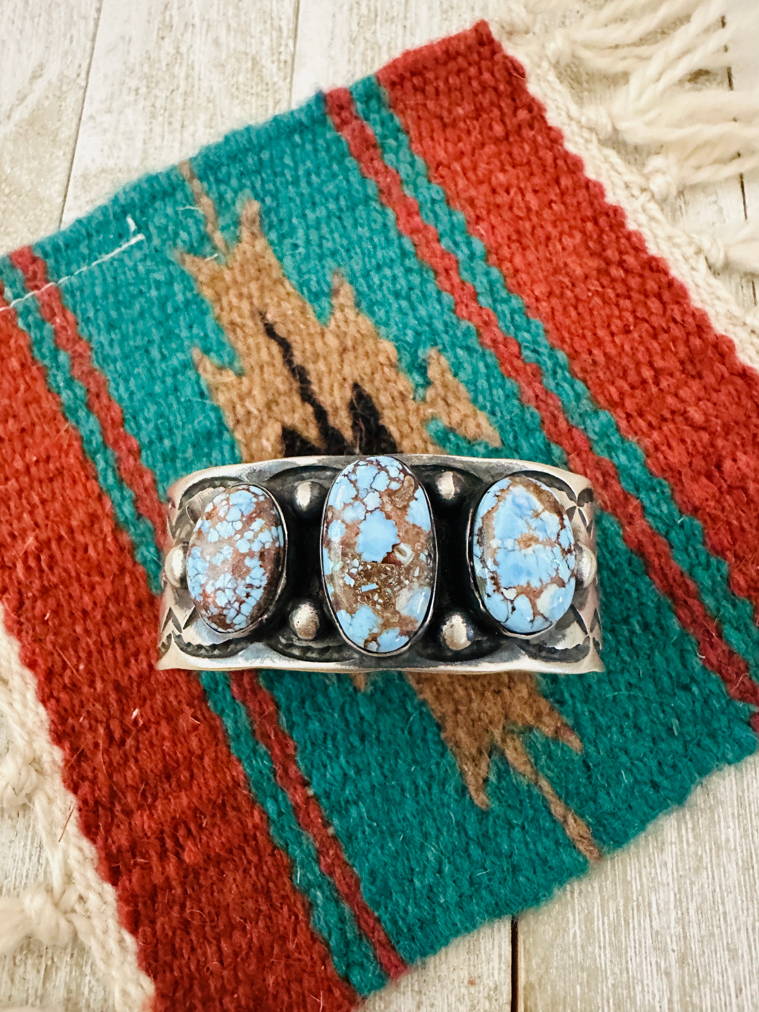 Handcrafted Sterling Silver & Golden Hills Turquoise Cuff Bracelet by Chimney Butte /