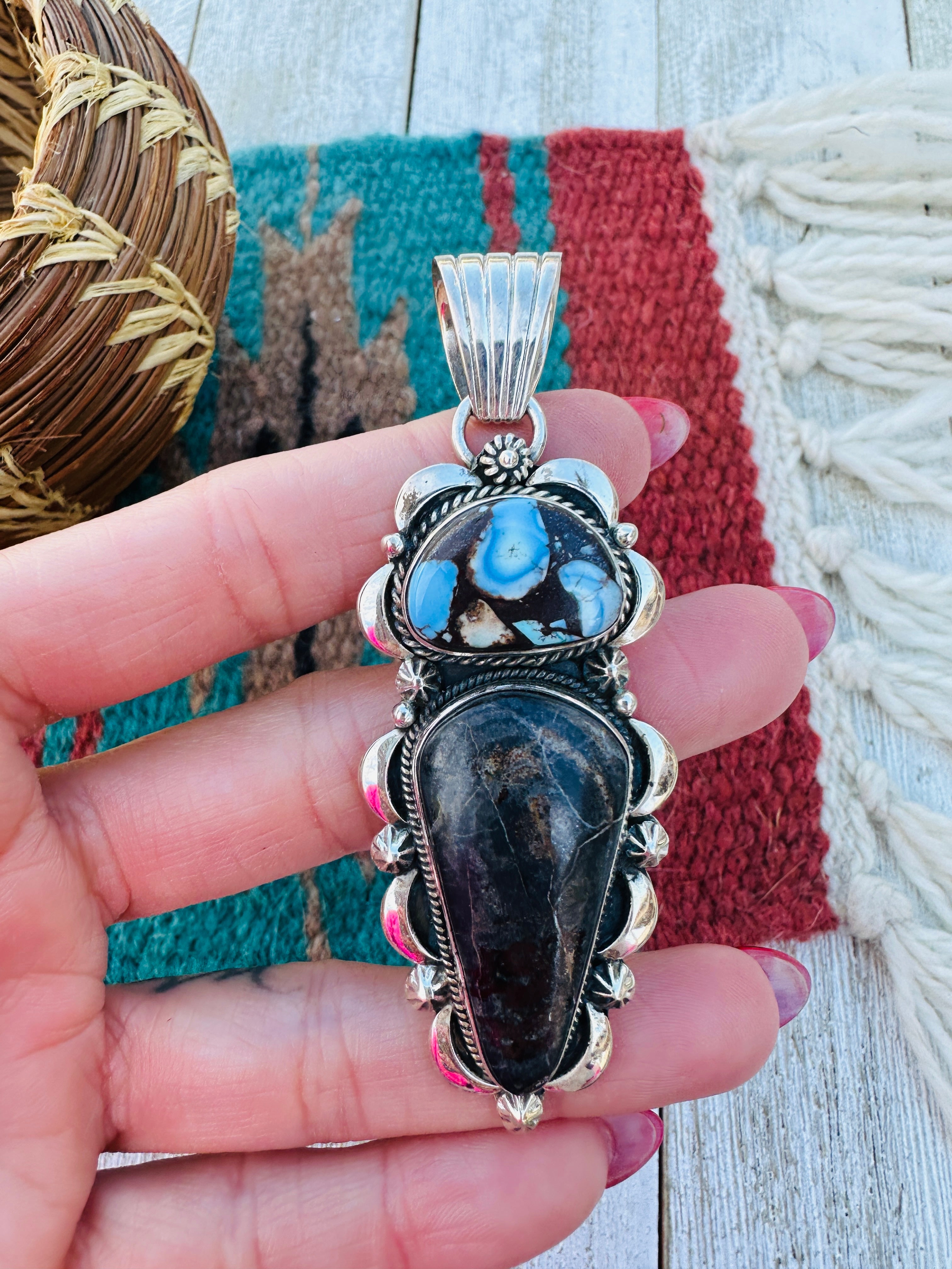 Handcrafted Sterling Silver & Multi Turquoise Pendant