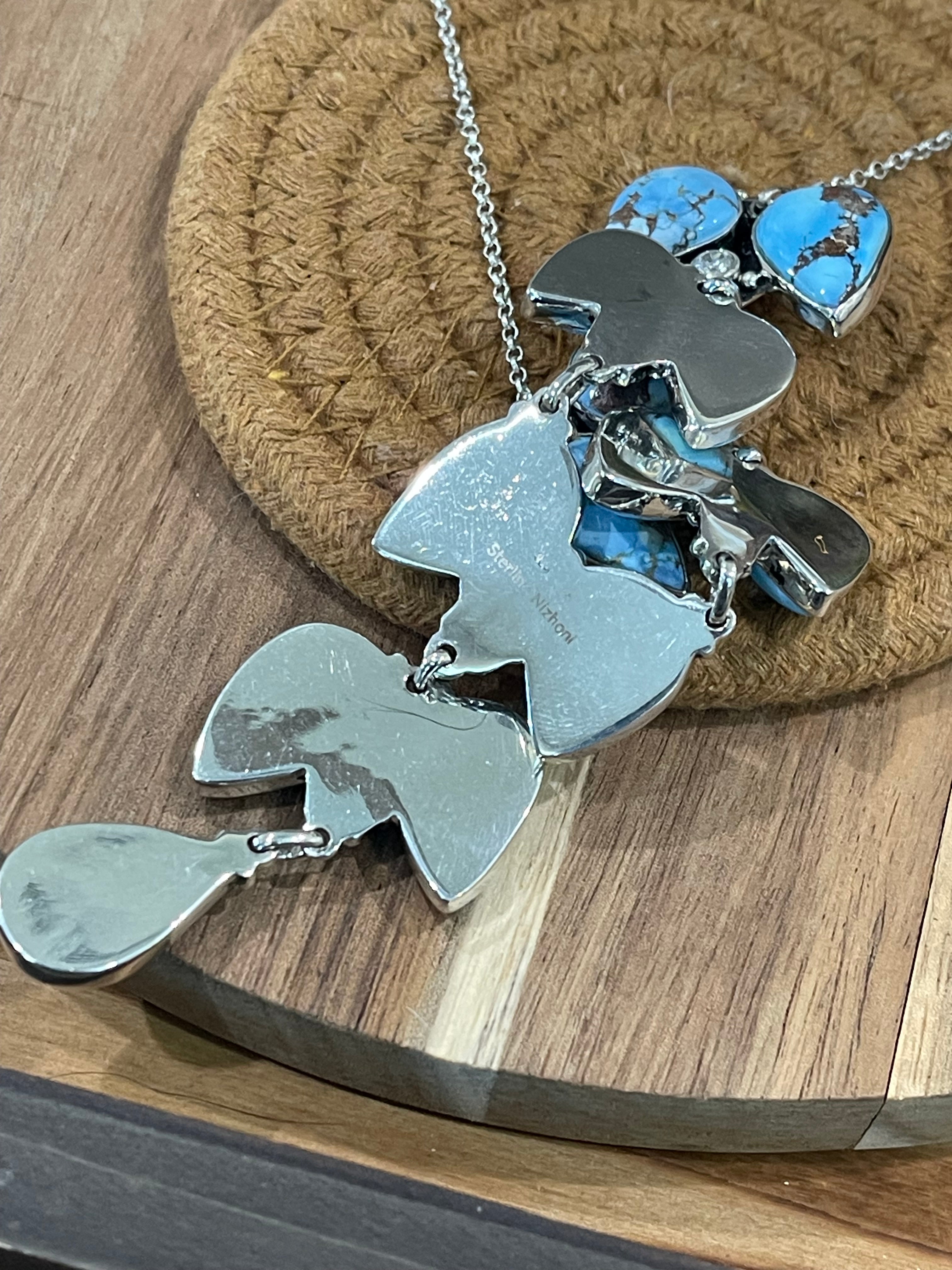 Handmade Sterling Silver, Golden Hills & CZ Cluster Necklace