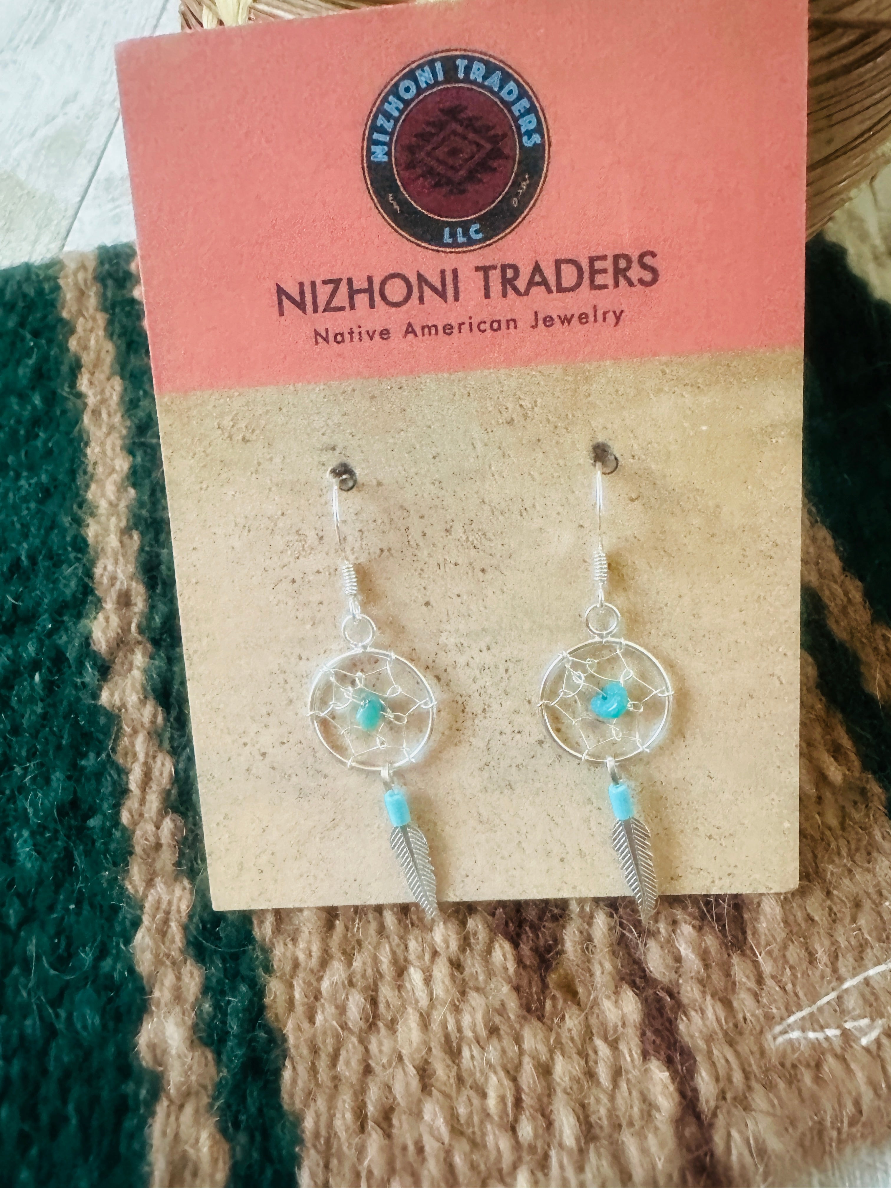 Handcrafted Turquoise & Sterling Silver Dreamcatcher Earrings