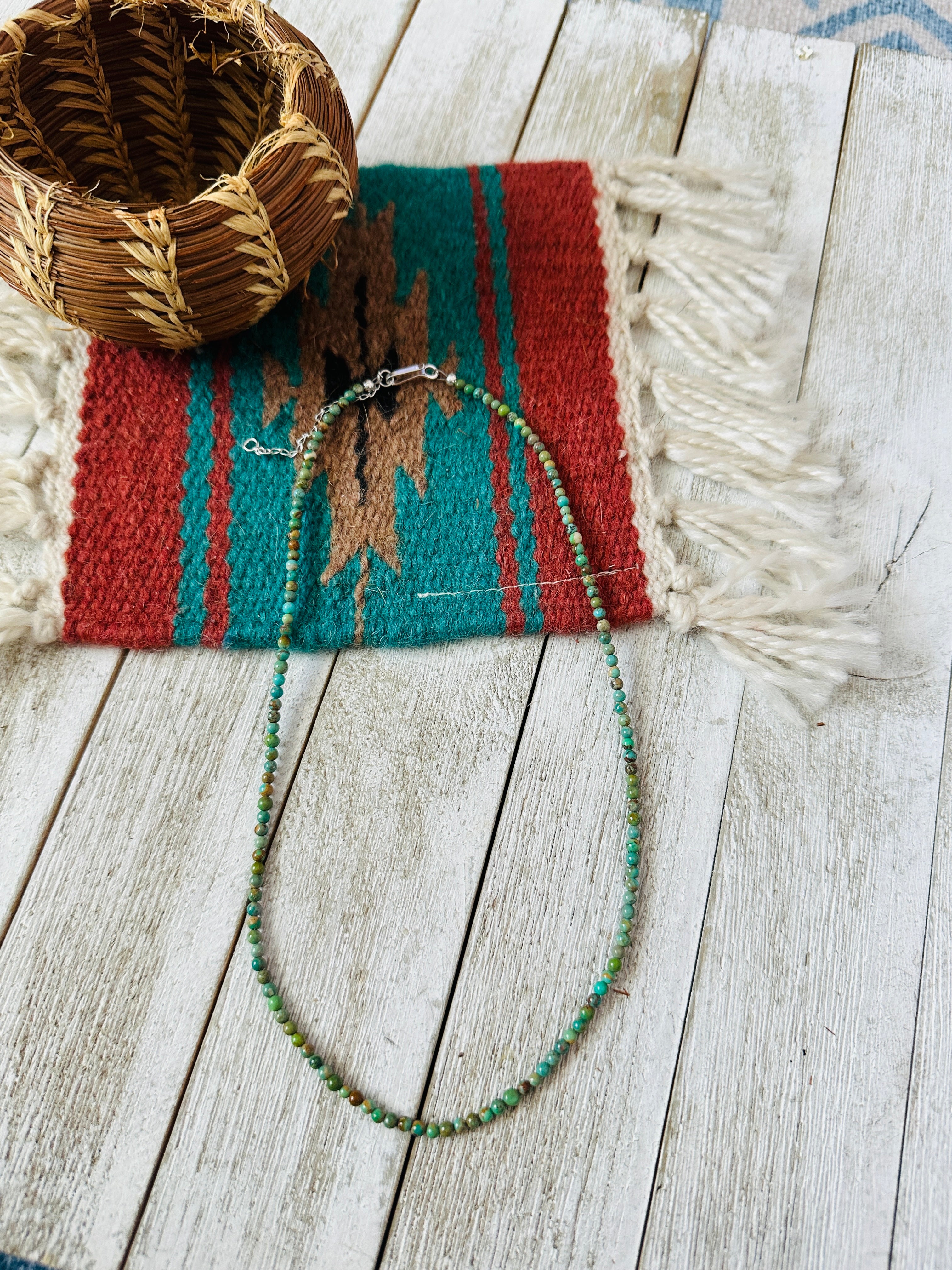 Handcrafted Turquoise & Sterling Silver Beaded Necklace W/ Extender