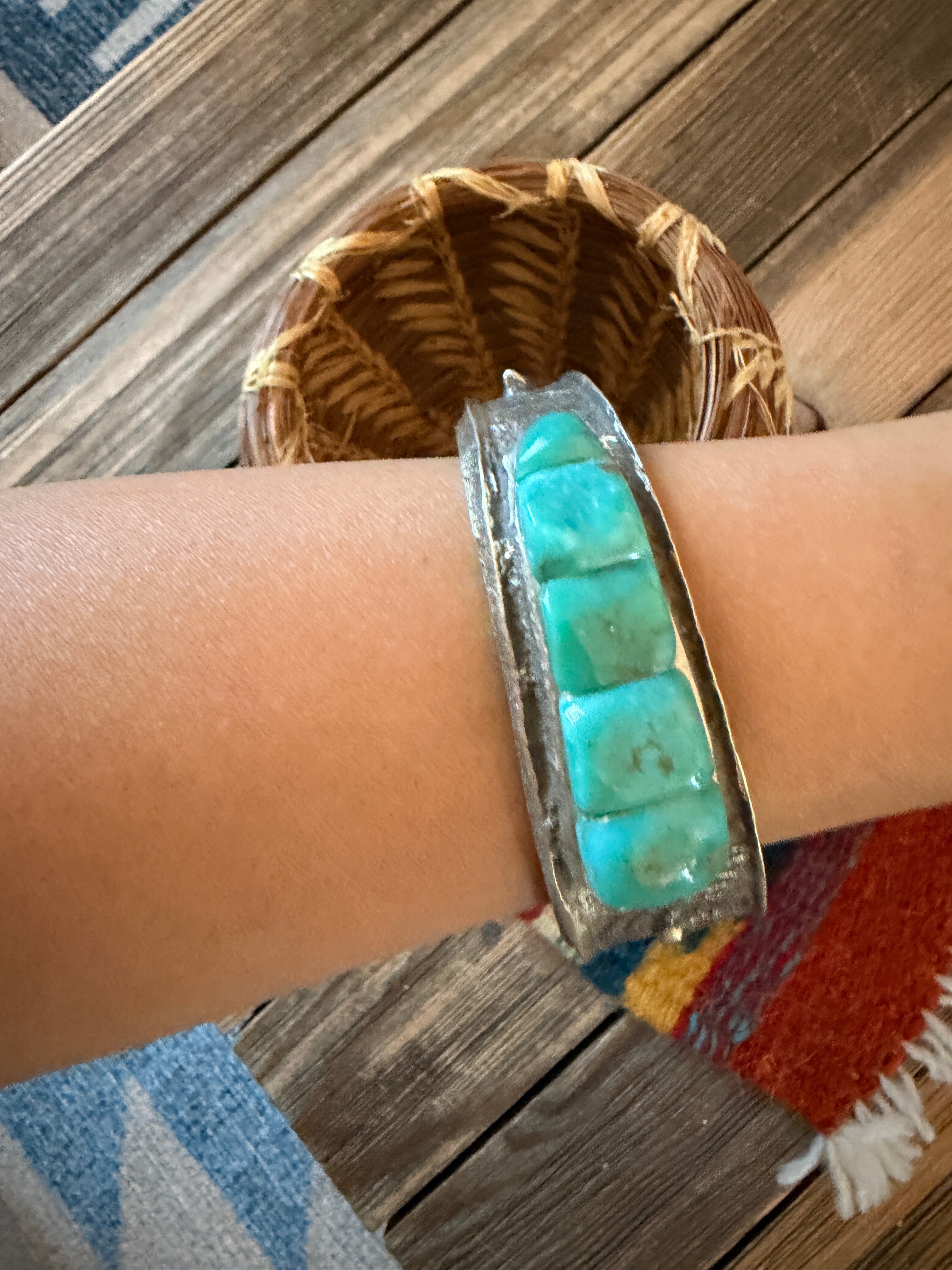 Handcrafted Turquoise & Sterling Silver Raised Inlay Cuff Bracelet