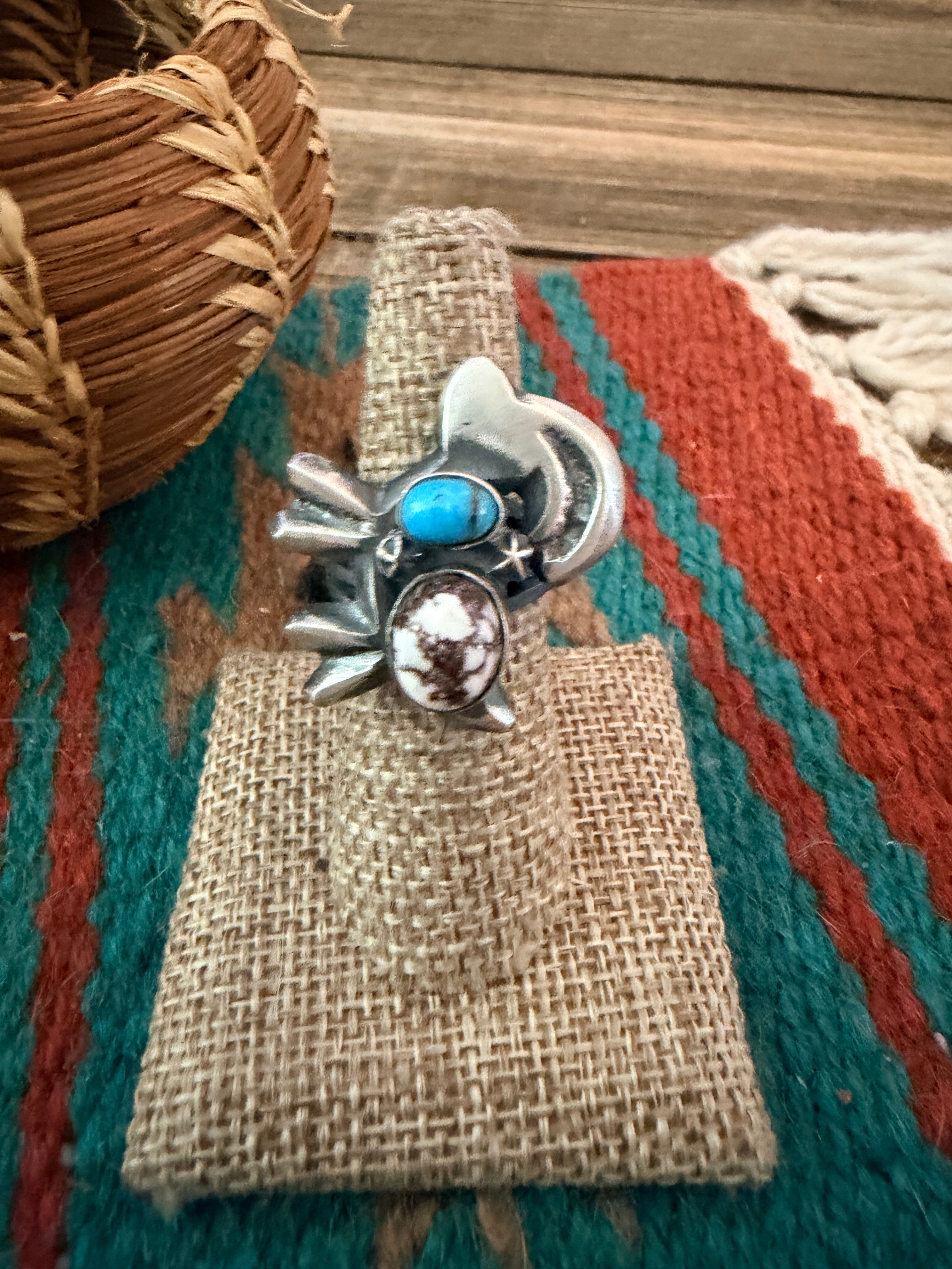 Handcrafted Wild Horse, Turquoise and Sterling Silver Goat Ring size 6.75 by Chimney Butte