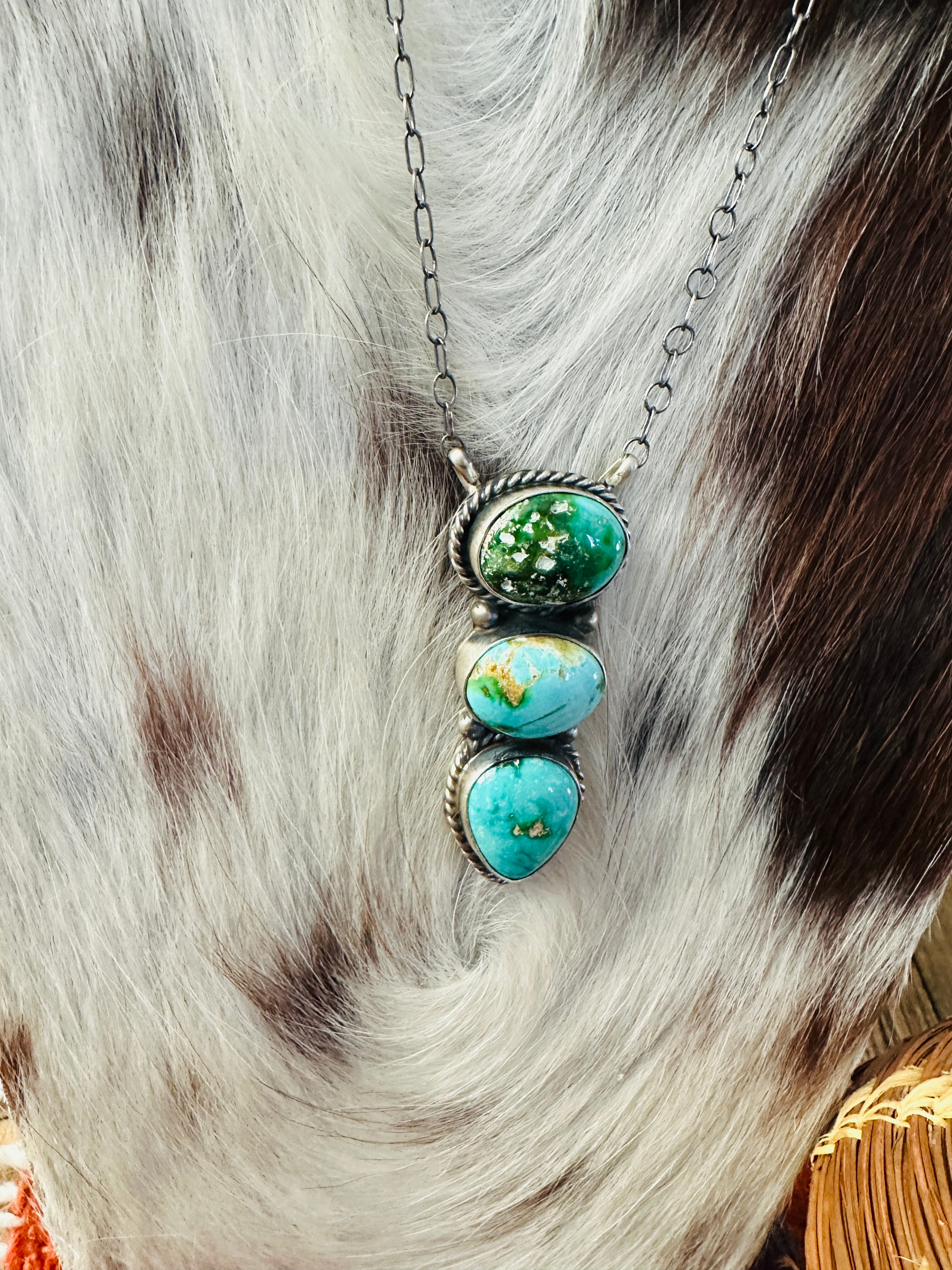 Handcrafted Sonoran Mountain Turquoise & Sterling Silver Necklace by Vicky Hicks