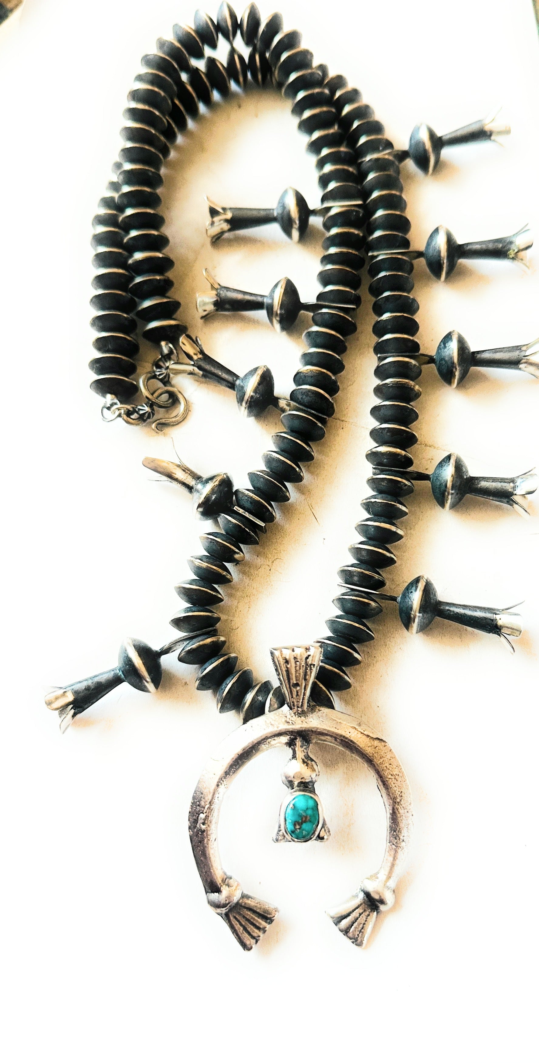 Handcrafted Turquoise & Sterling Silver Squash Blossom Necklace