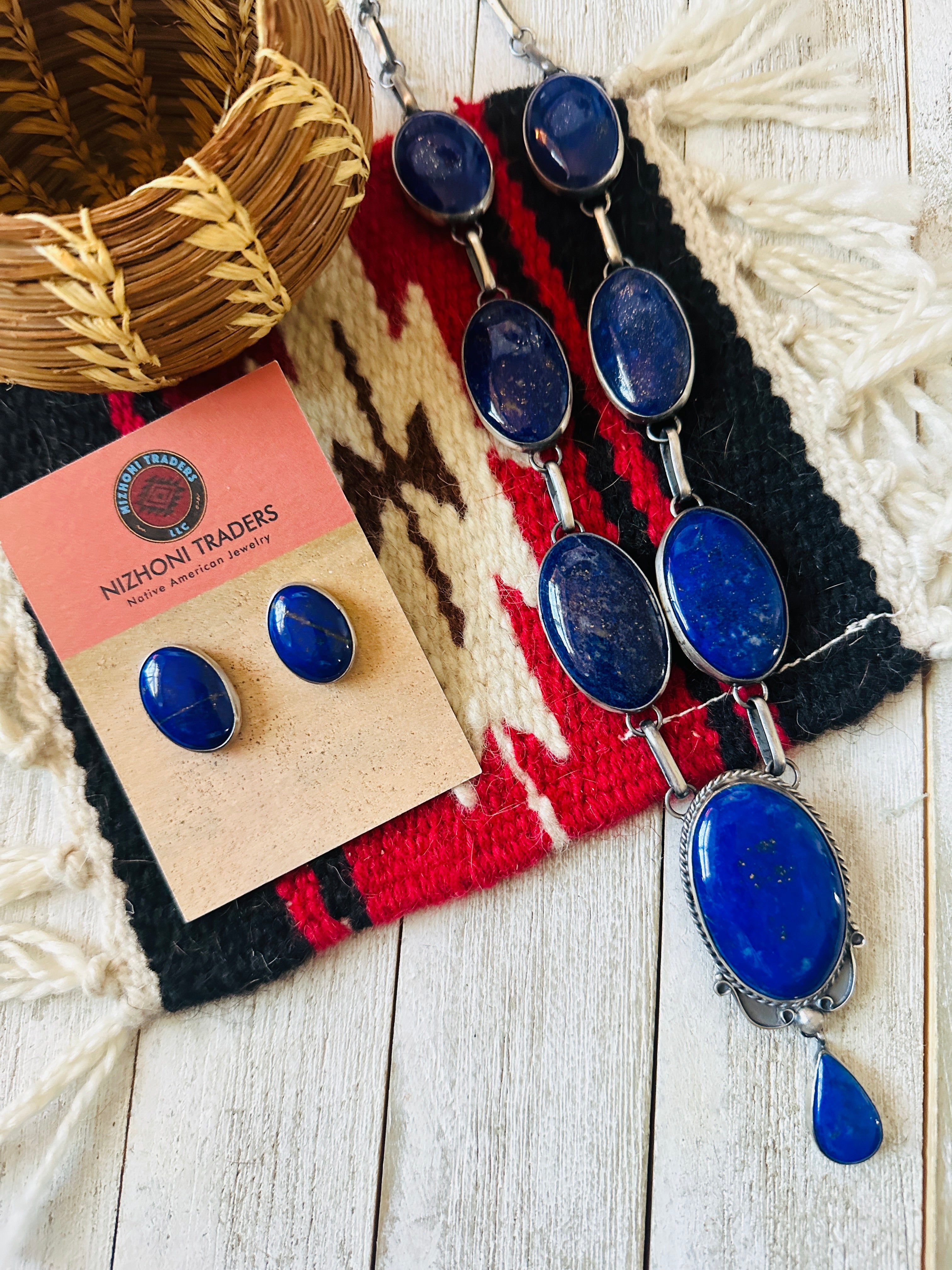 Handcrafted Lapis & Sterling Silver Necklace and Earring Set by Alex James