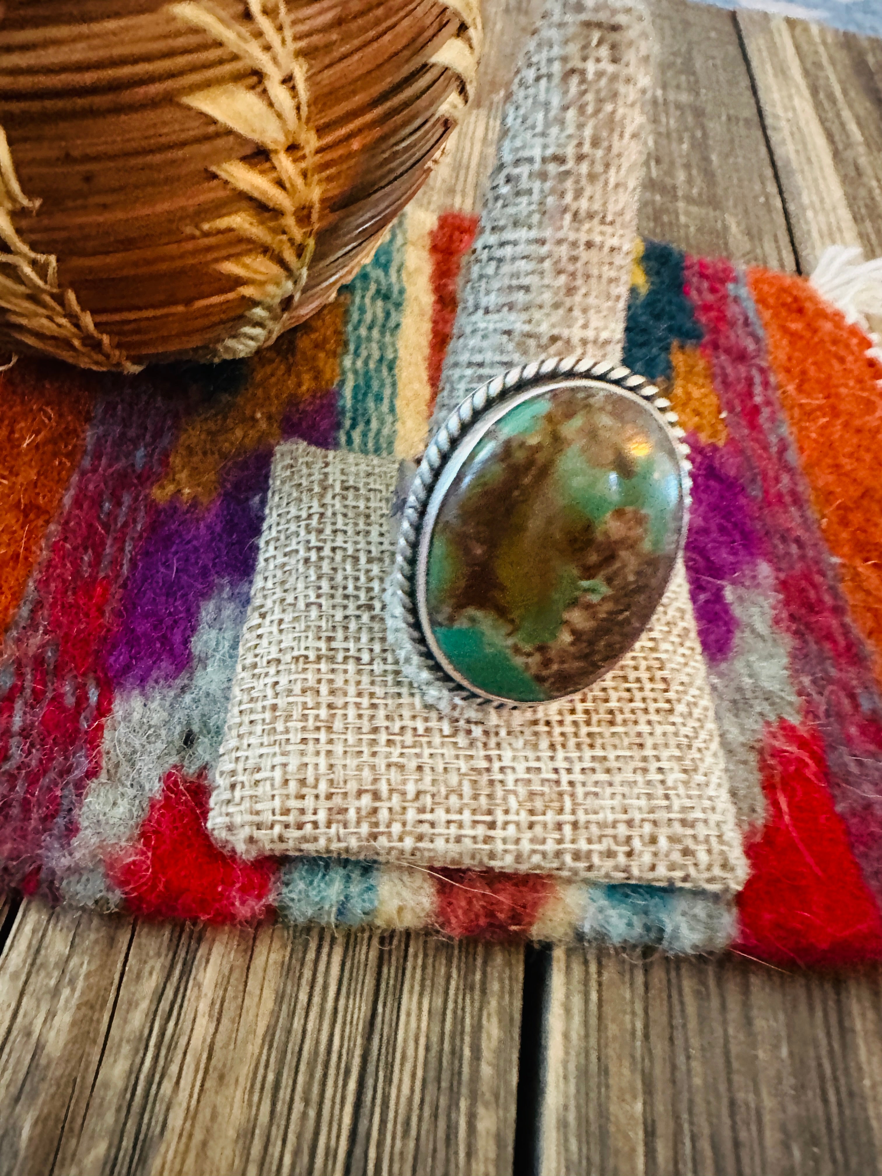 Handcrafted Turquoise & Sterling Silver Ring by Patrick Yazzie Size 11.5