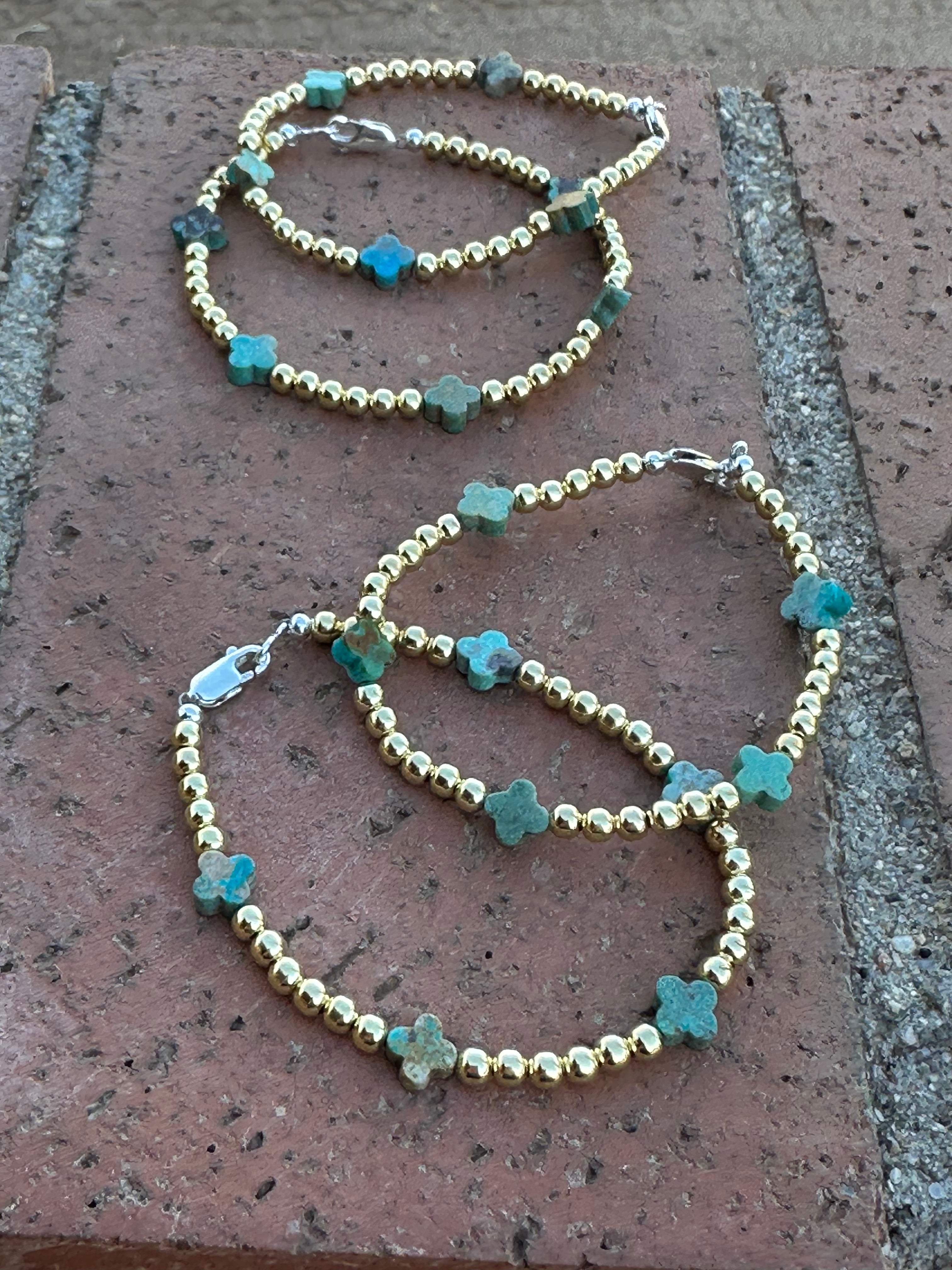 Cle’vara Turquoise, Gold & Sterling Silver Beaded Necklace and Bracelets